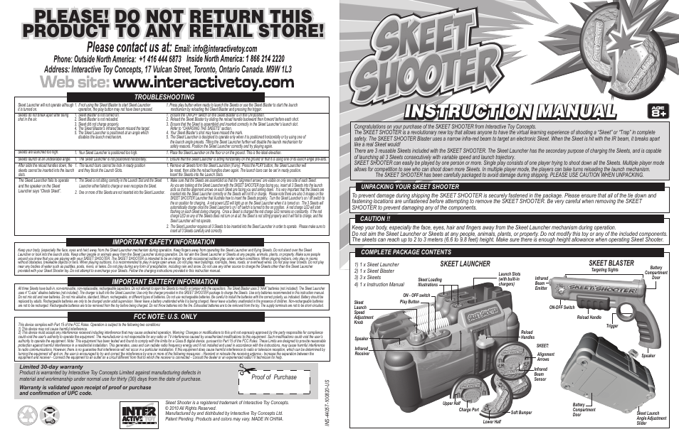 Interactive Toy Concepts Skeet Shooter User Manual | 2 pages