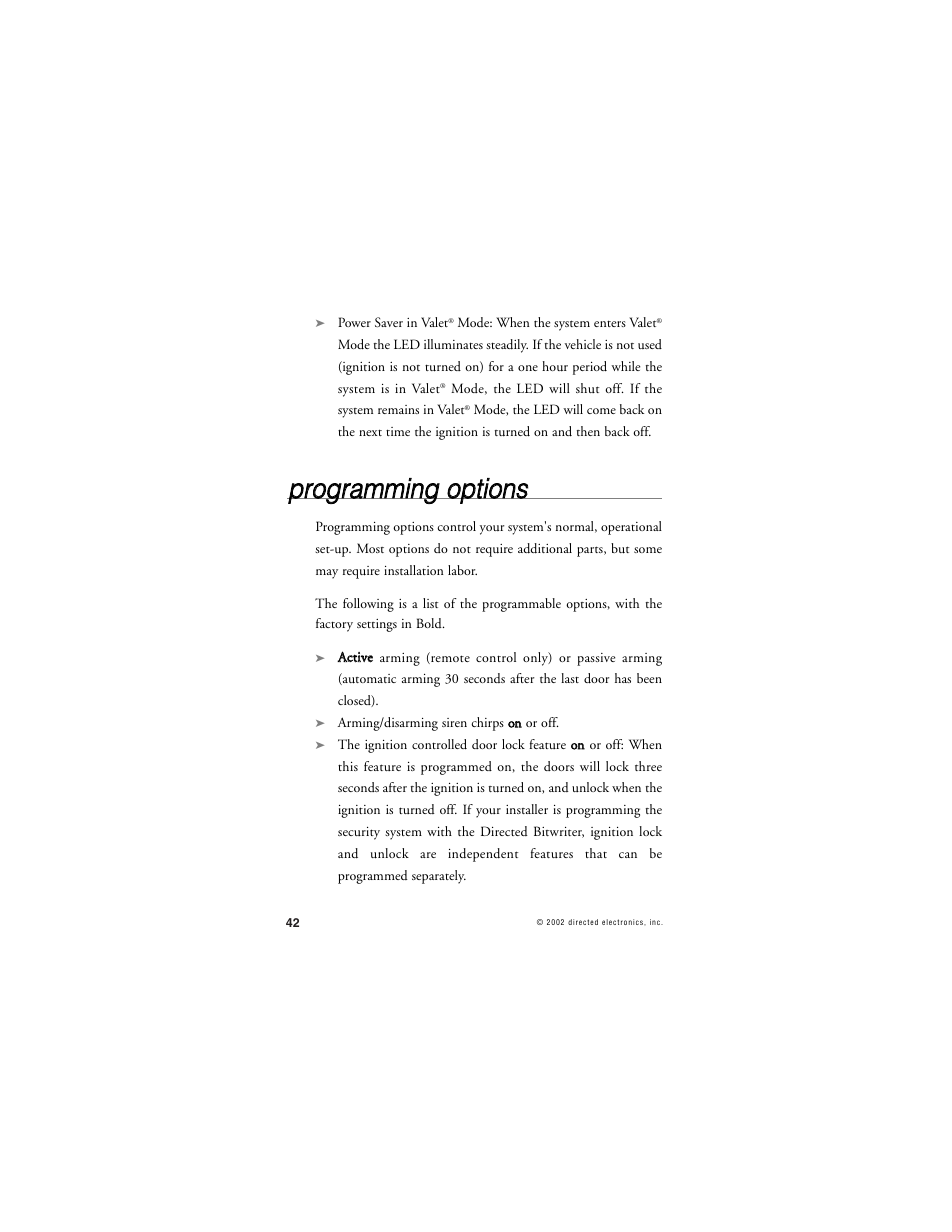 Pprro og grra am mm miin ng g o op pttiio on nss | CLIFFORD RSIII User Manual | Page 45 / 53