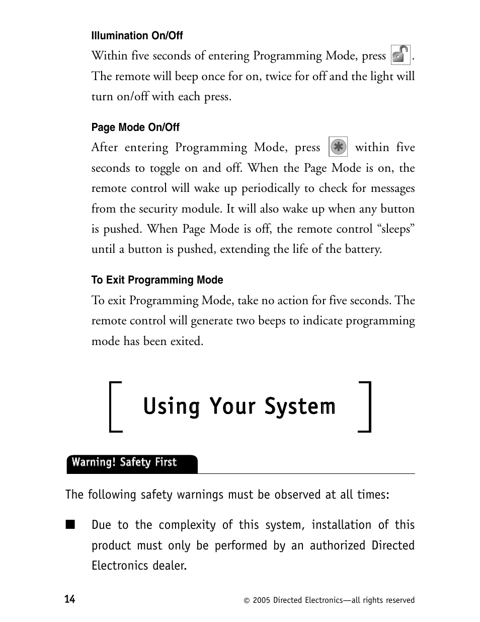 Uussiin ng g y yo ou urr ssyysstteem m | CLIFFORD Model RSX1.5 User Manual | Page 17 / 38