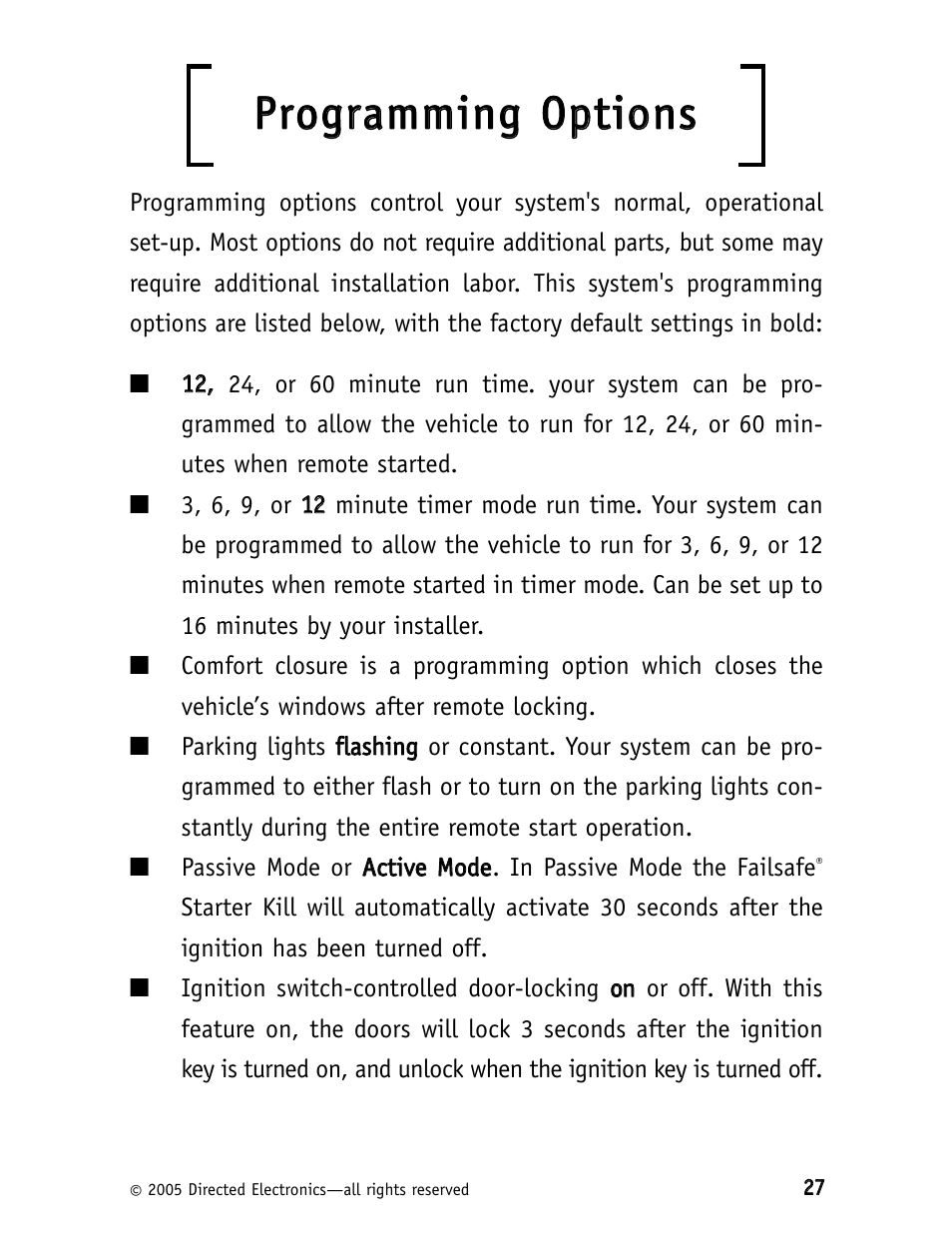 Pprro og grraam mm miin ng g o op pttiio on nss | CLIFFORD Model RSX1.5 User Manual | Page 30 / 38