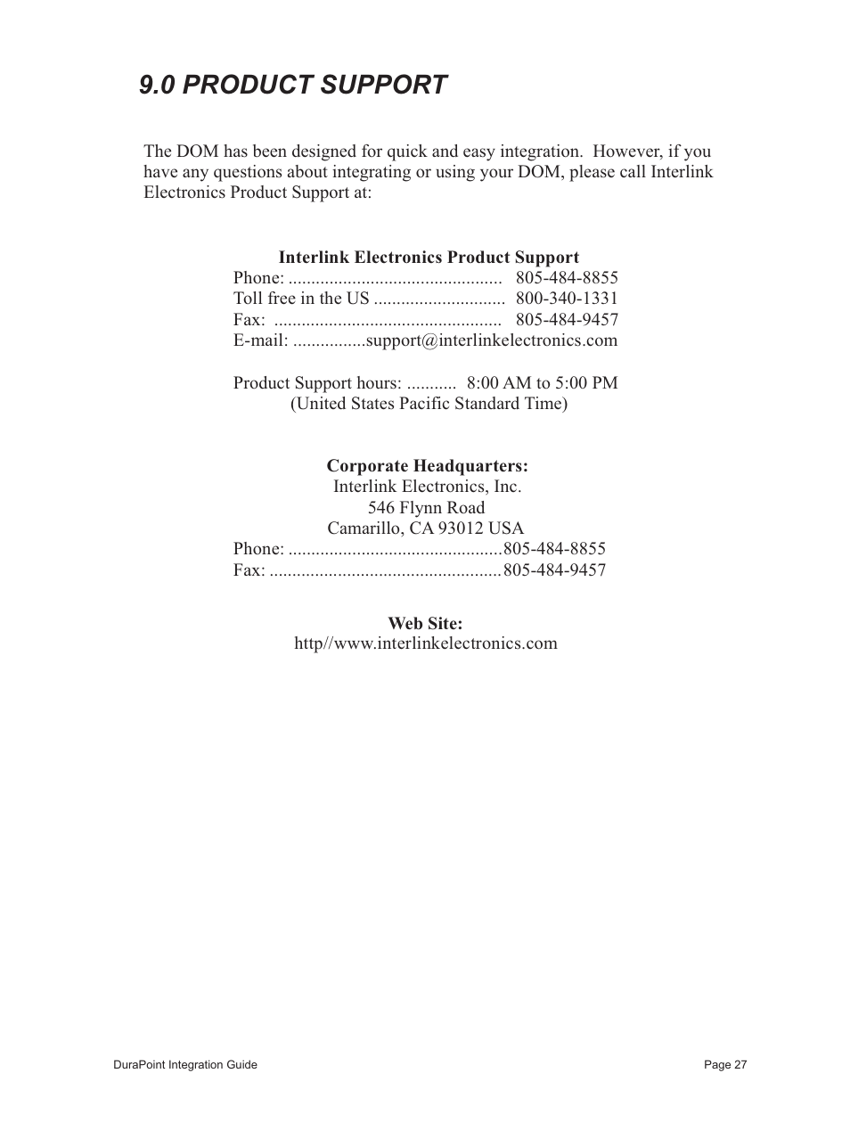 0 product support | Interlink Electronics DuraPoint User Manual | Page 31 / 35