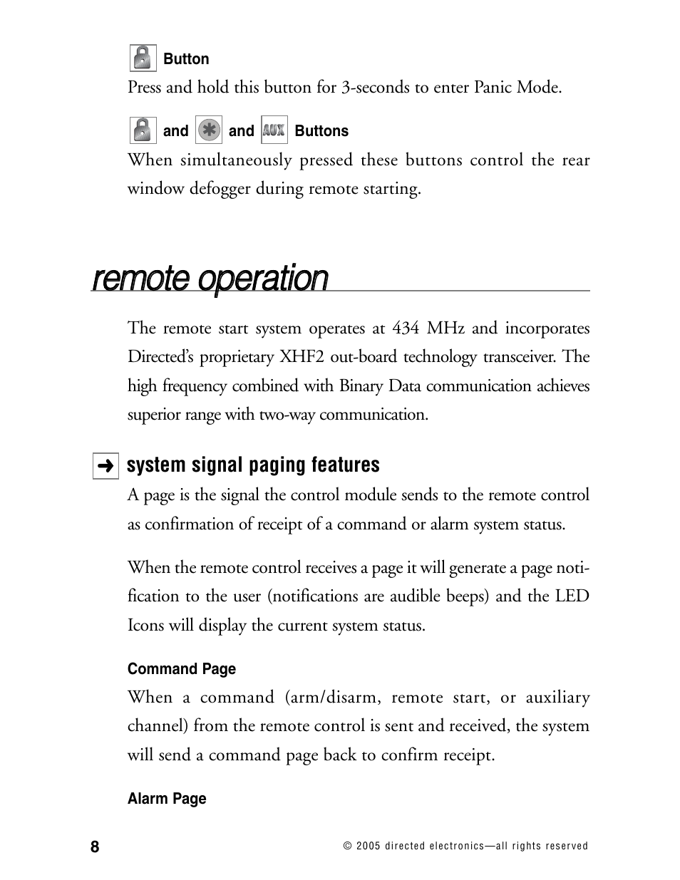 Rre em mo otte e o op pe erra attiio on n | CLIFFORD Model RSX1.2 User Manual | Page 11 / 39