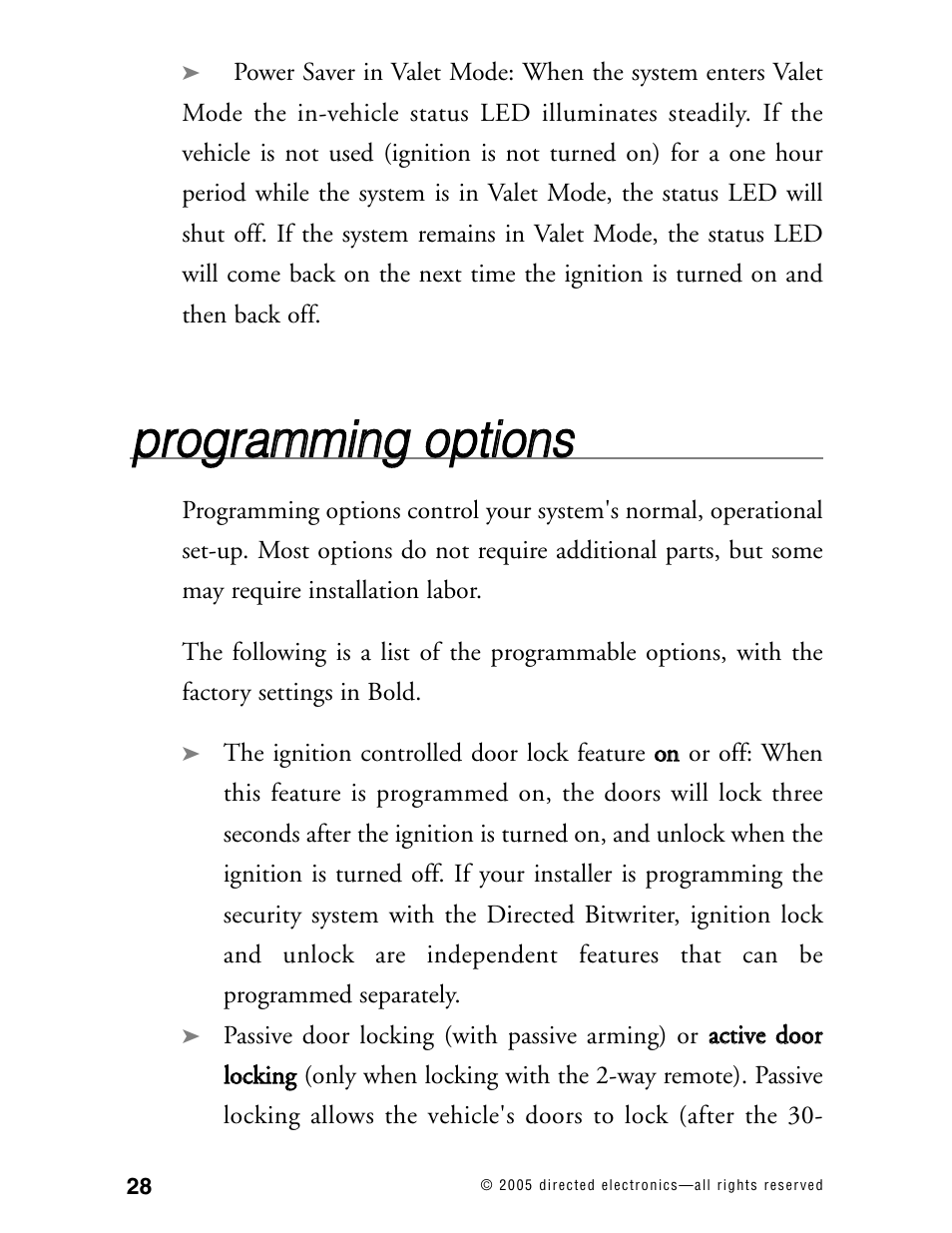 Pprro og grra am mm miin ng g o op pttiio on nss | CLIFFORD Model RSX1.2 User Manual | Page 31 / 39