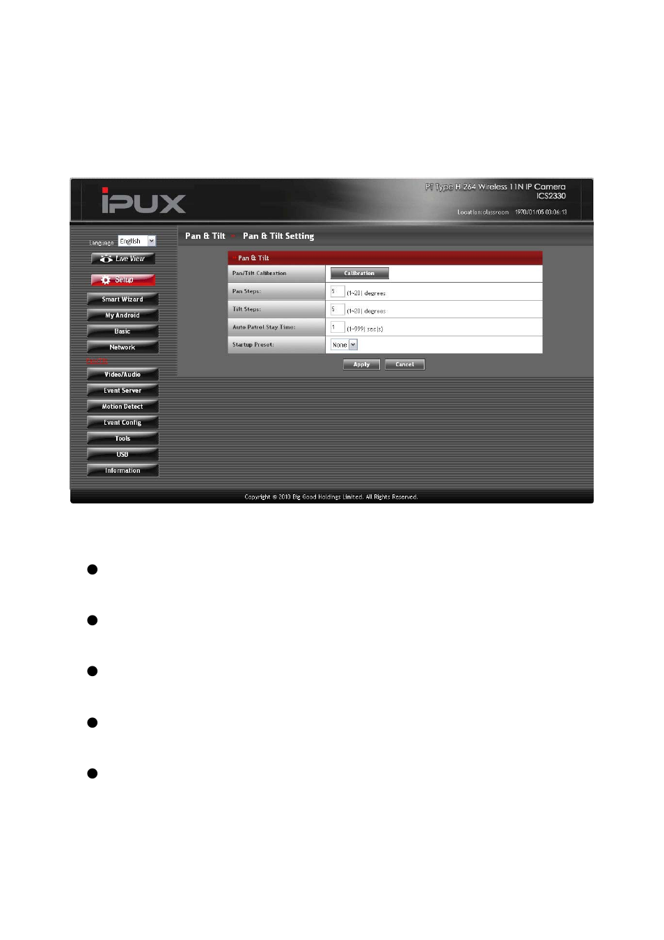 5 pan & tilt settings | IPUX ICS2300 Advanced Installation Guide User Manual | Page 40 / 73