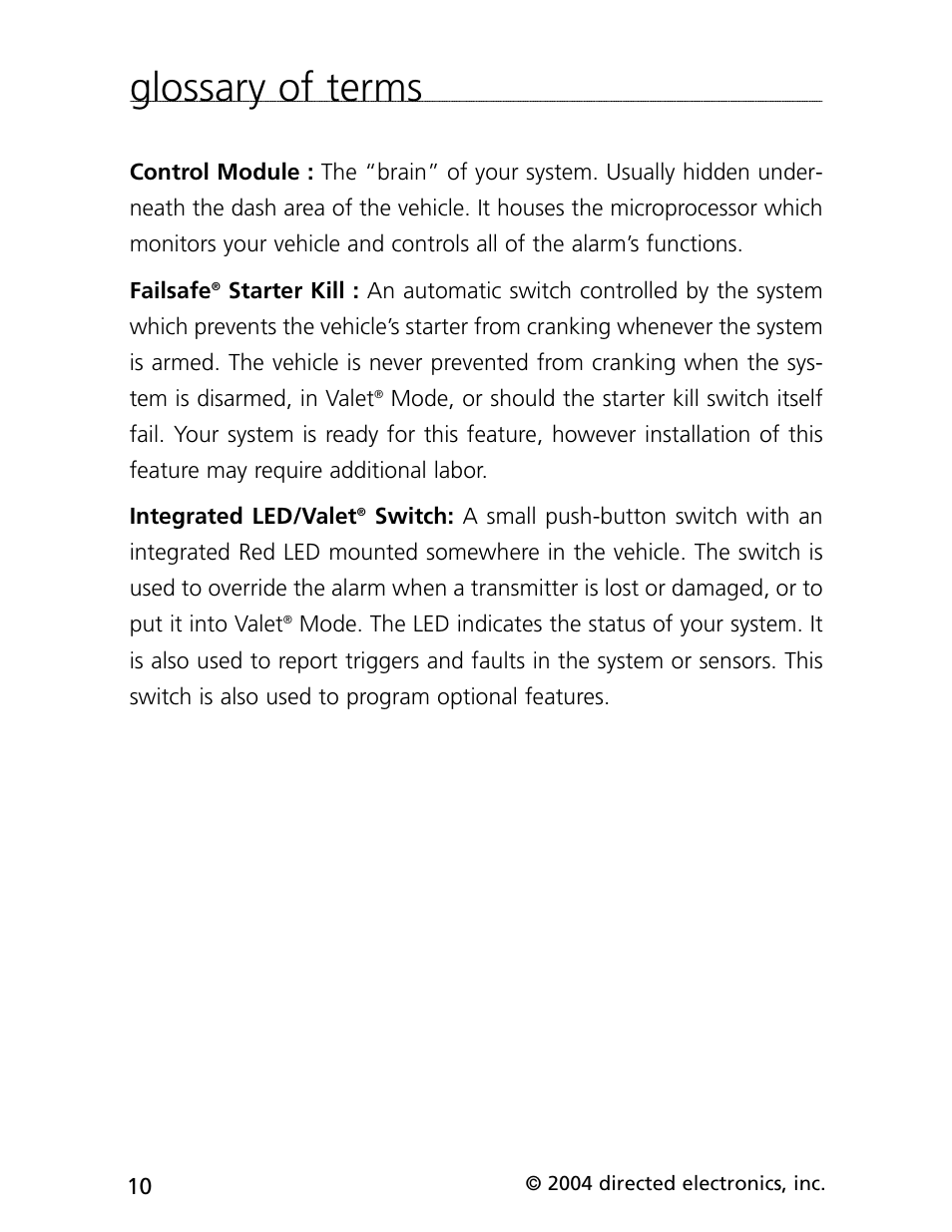 Glossary of terms | CLIFFORD cx-427 User Manual | Page 14 / 18