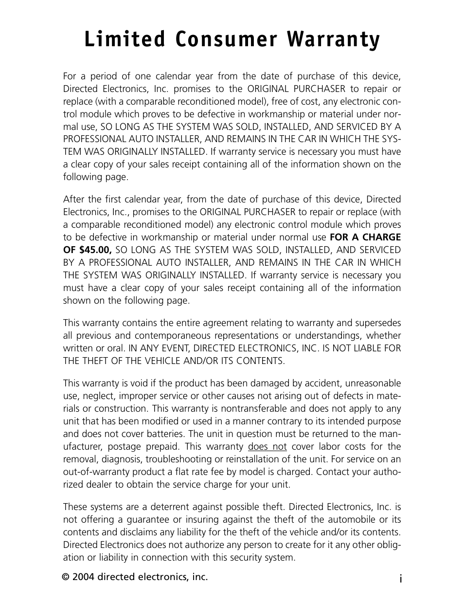 Limited consumer warranty | CLIFFORD cx-427 User Manual | Page 3 / 18