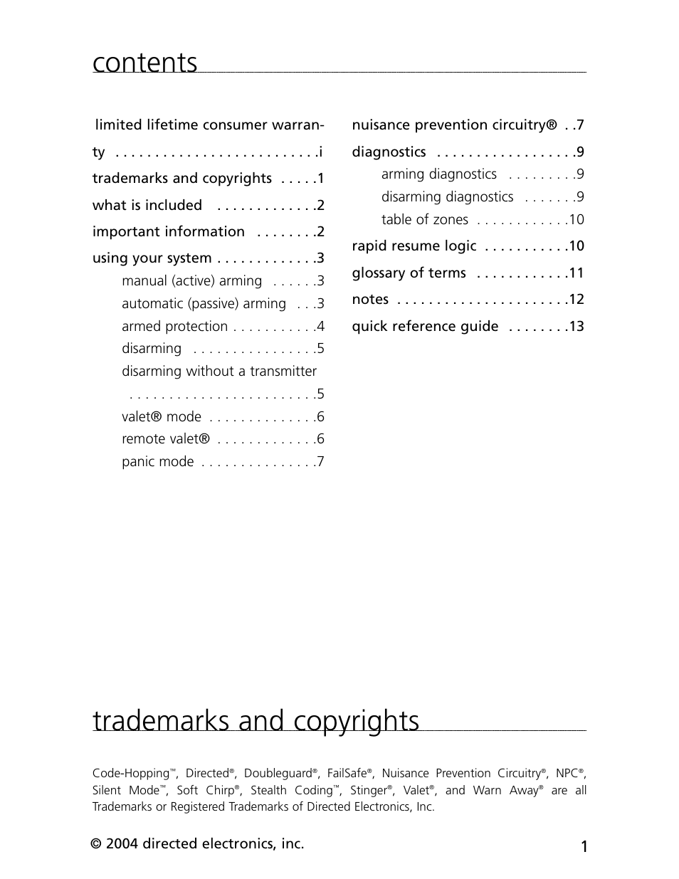 Contents trademarks and copyrights | CLIFFORD cx-427 User Manual | Page 5 / 18