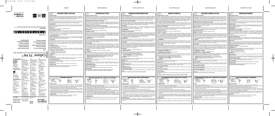 Ivoclar Vivadent Callisto 75 Pd User Manual | 2 pages
