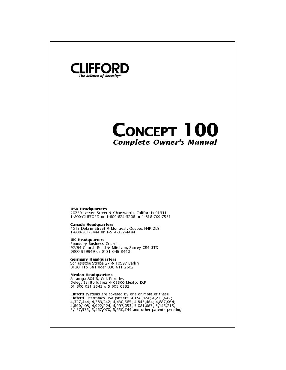 CLIFFORD Concept 100 User Manual | 10 pages