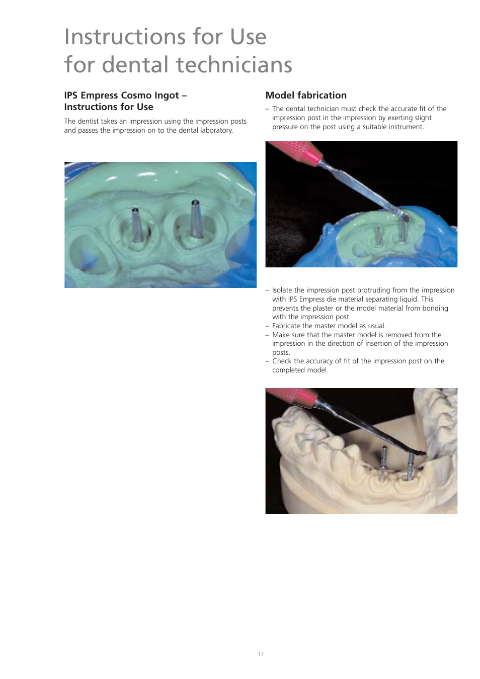 Instructions for use for dental technicians | Ivoclar Vivadent CosmoPost User Manual | Page 17 / 24