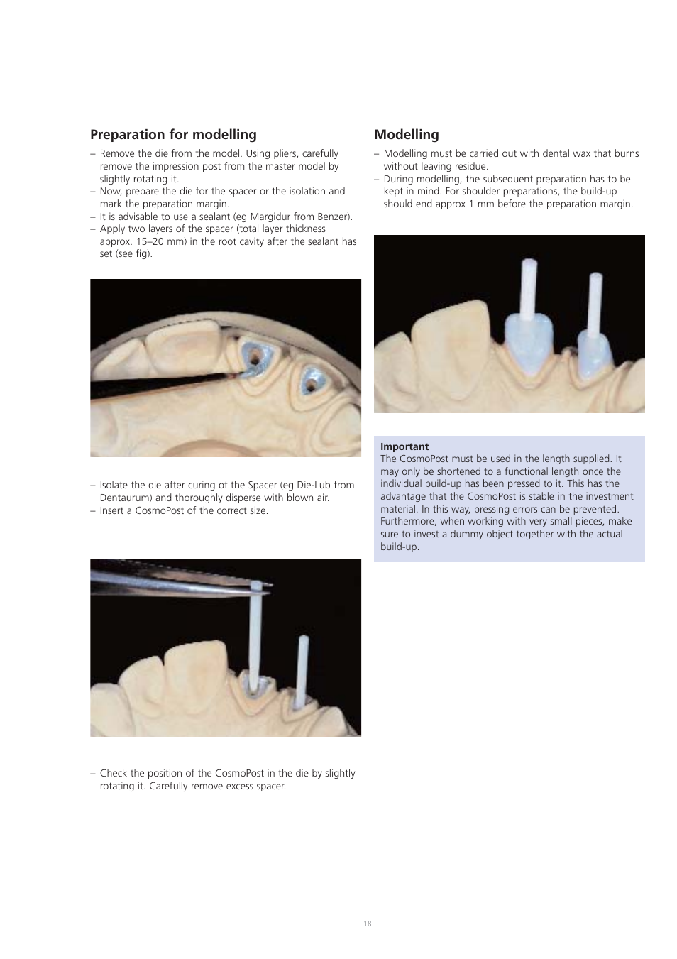 Preparation for modelling, Modelling | Ivoclar Vivadent CosmoPost User Manual | Page 18 / 24