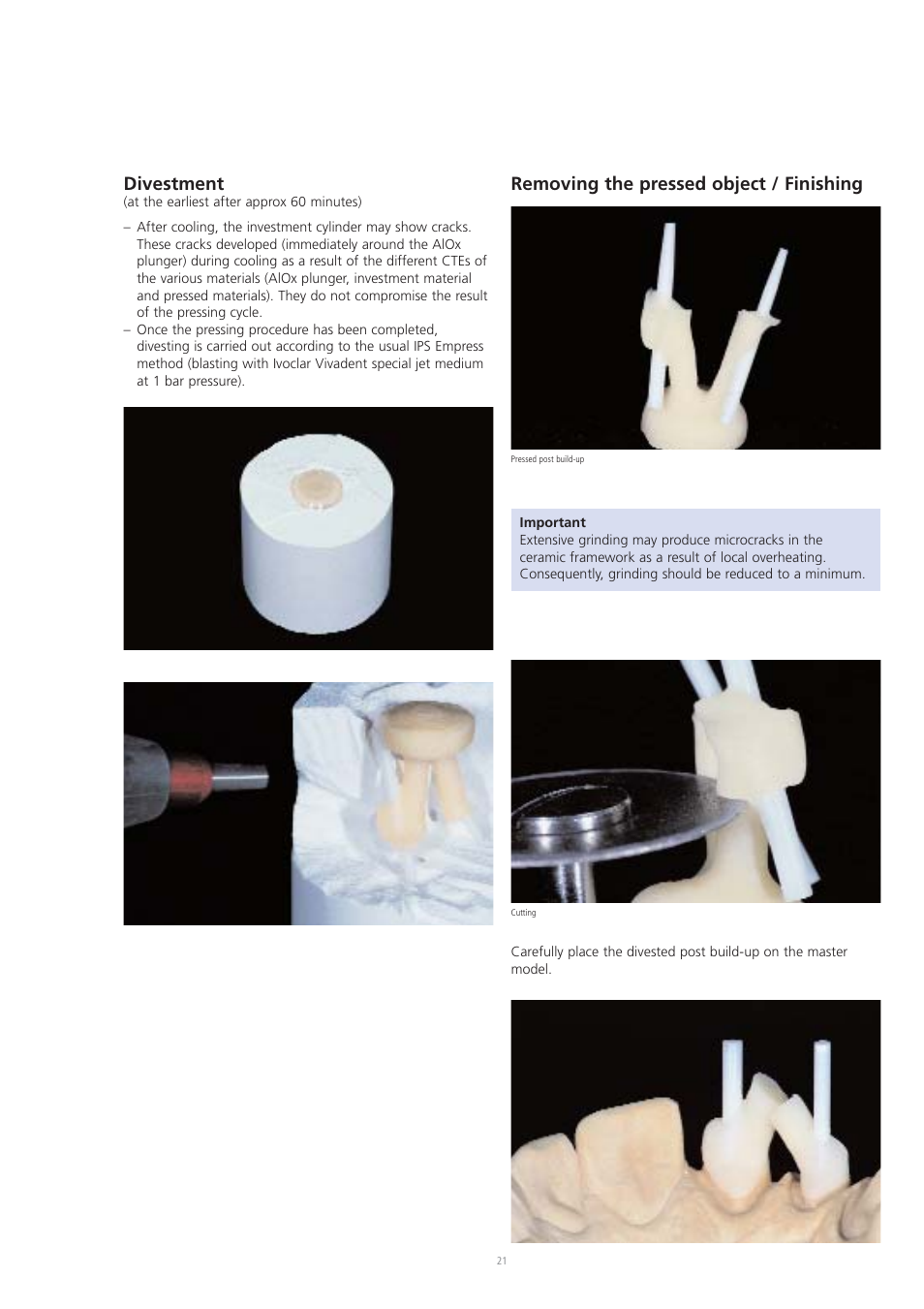 Divestment, Removing the pressed object / finishing | Ivoclar Vivadent CosmoPost User Manual | Page 21 / 24