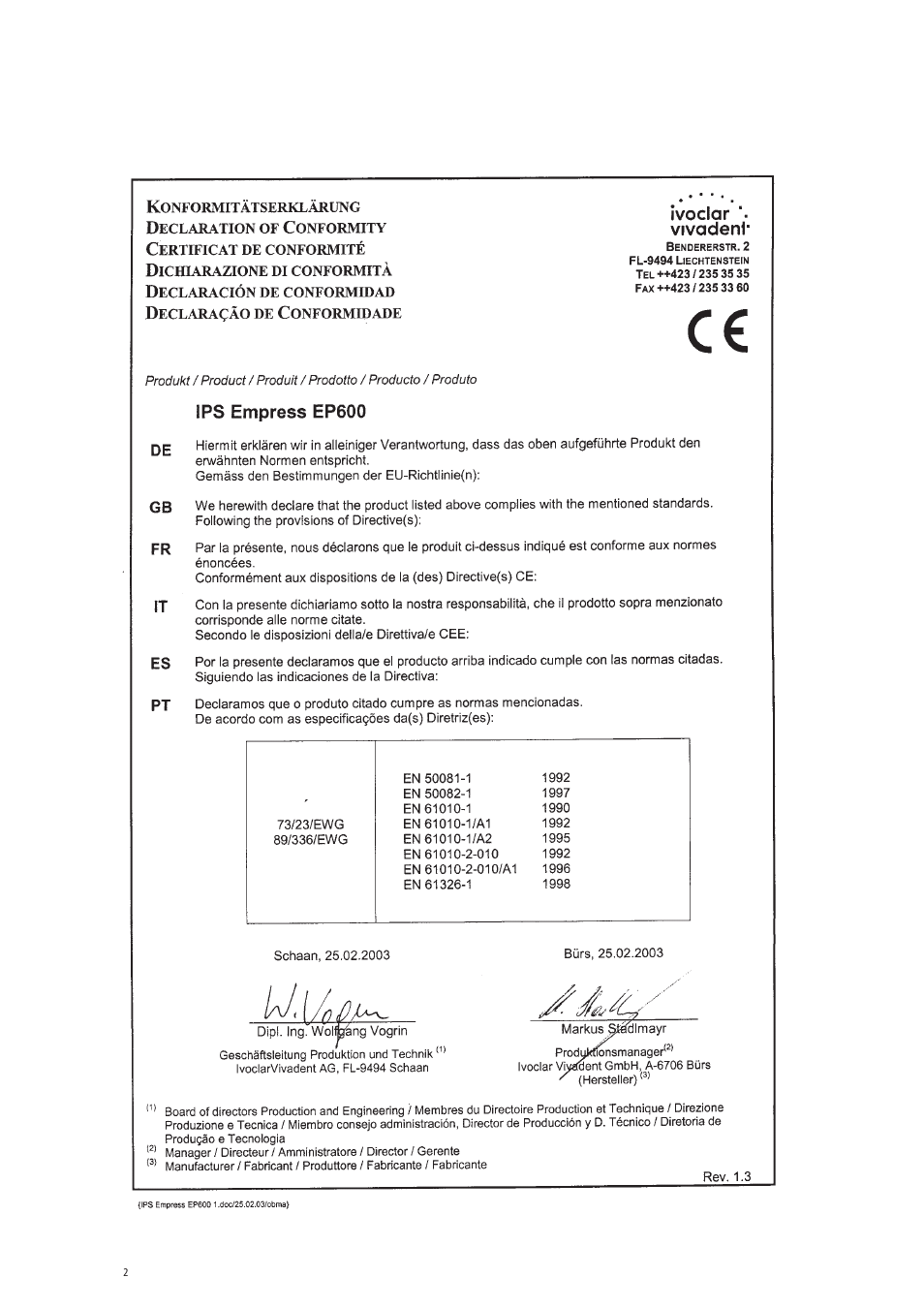 Ivoclar Vivadent EP 600 User Manual | Page 2 / 36
