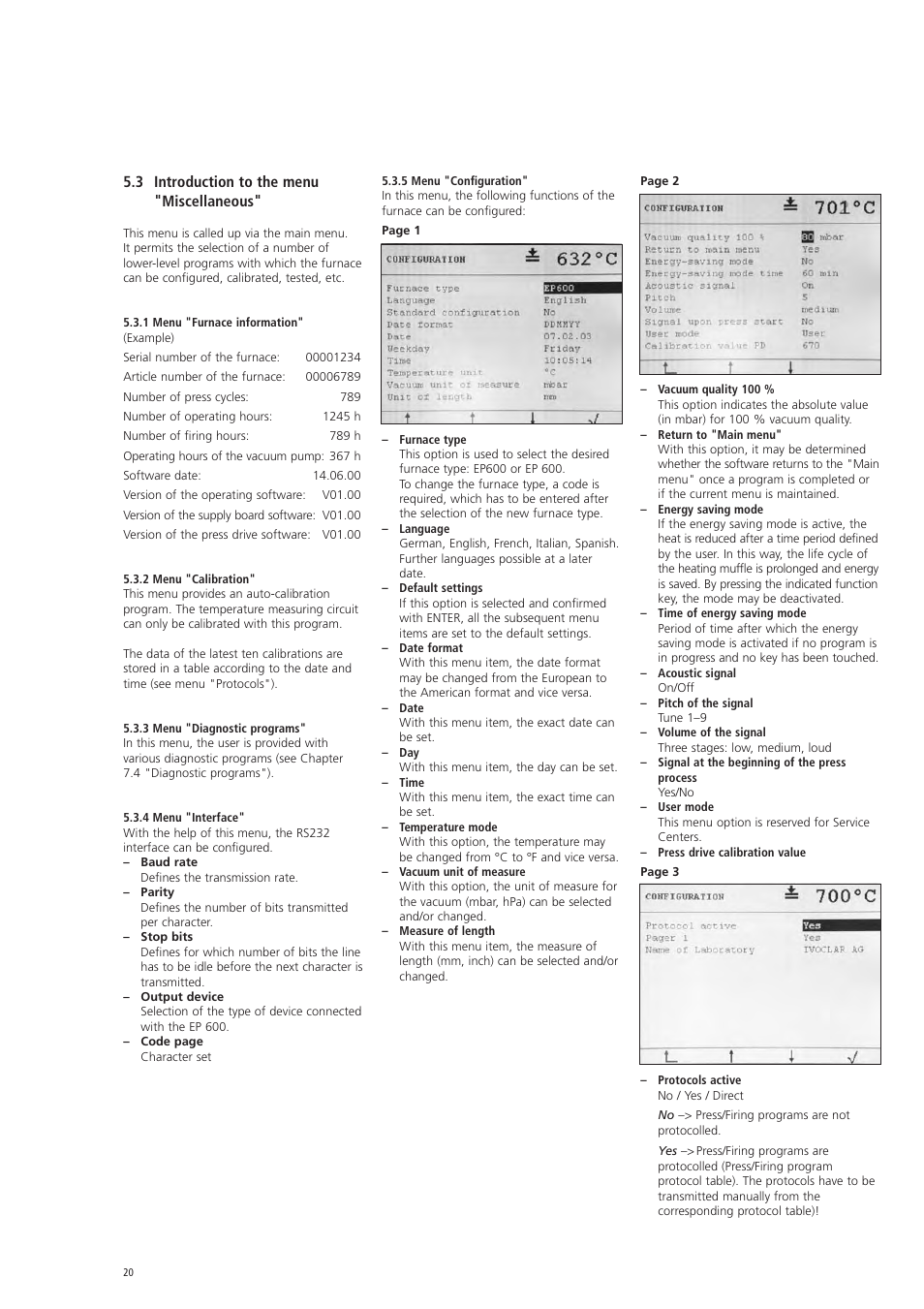 3 introduction to the menu "miscellaneous | Ivoclar Vivadent EP 600 User Manual | Page 20 / 36