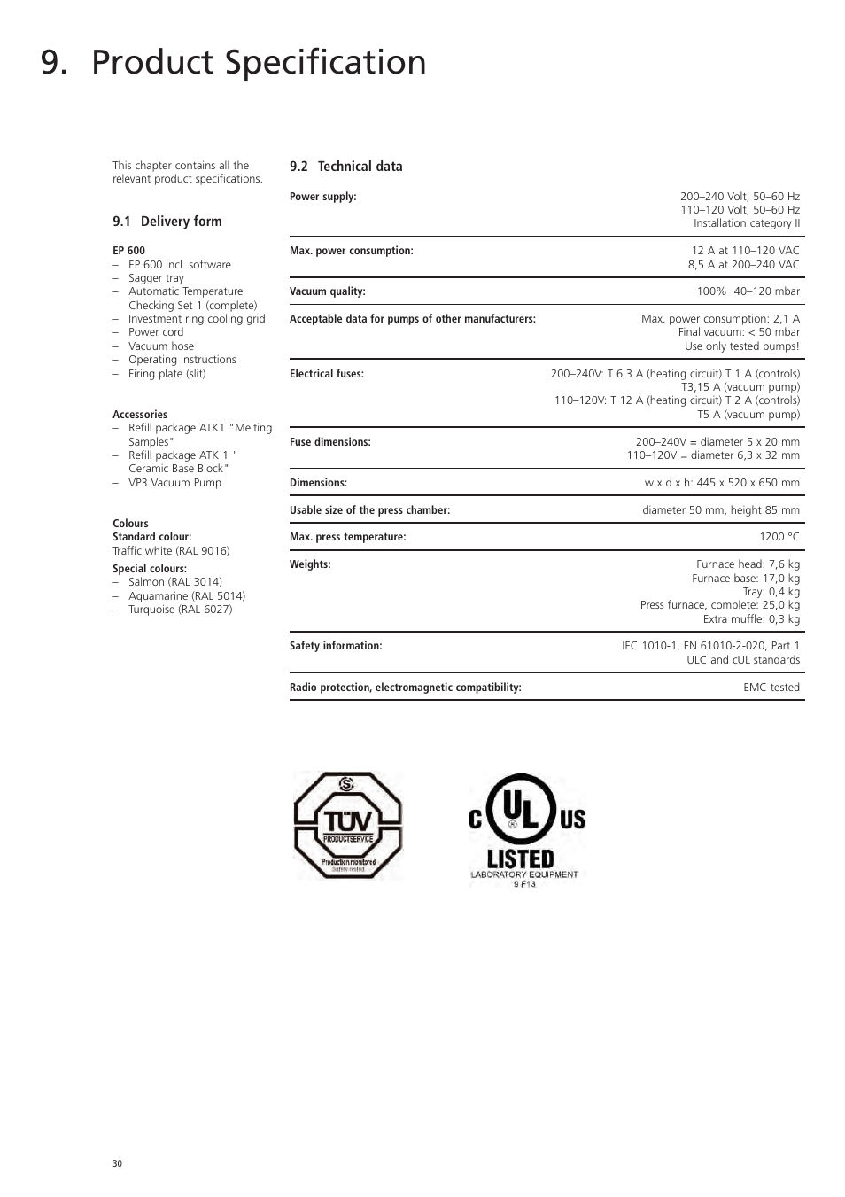 Product specification | Ivoclar Vivadent EP 600 User Manual | Page 30 / 36