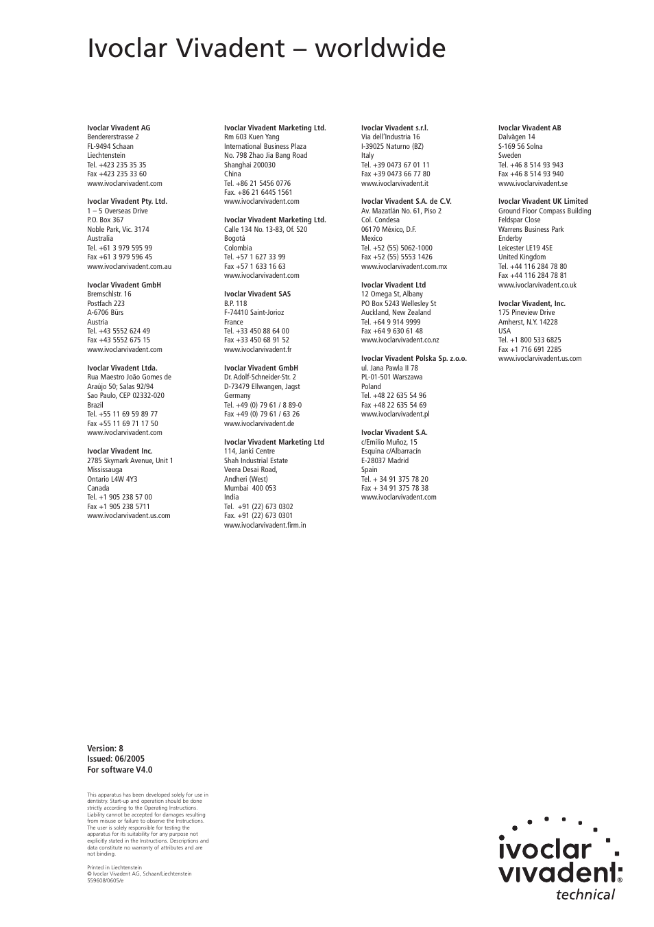 Ivoclar vivadent – worldwide | Ivoclar Vivadent EP 600 User Manual | Page 36 / 36