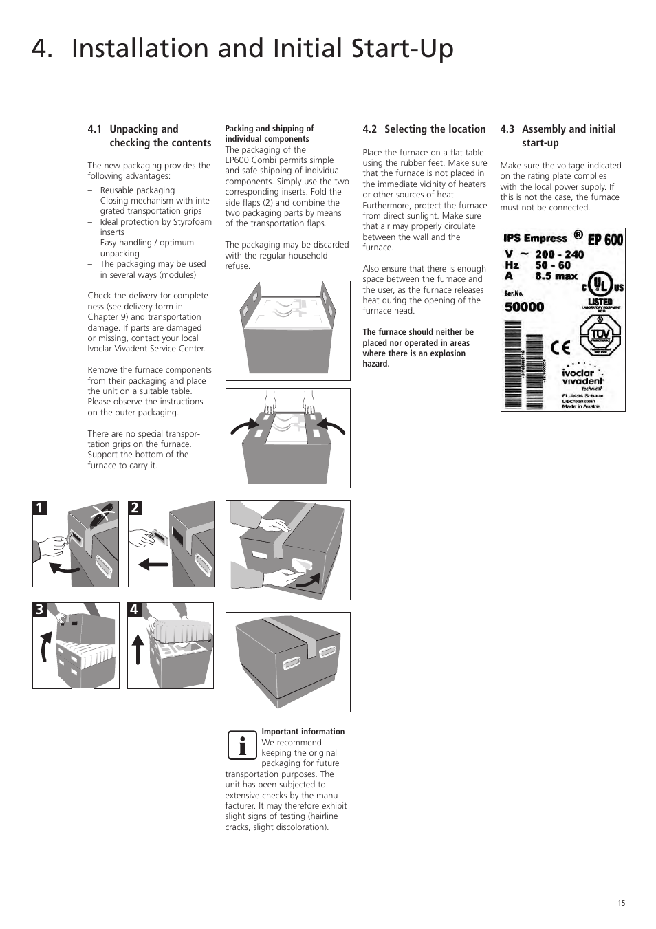 Installation and initial start-up | Ivoclar Vivadent EP 600 Combi User Manual | Page 15 / 40