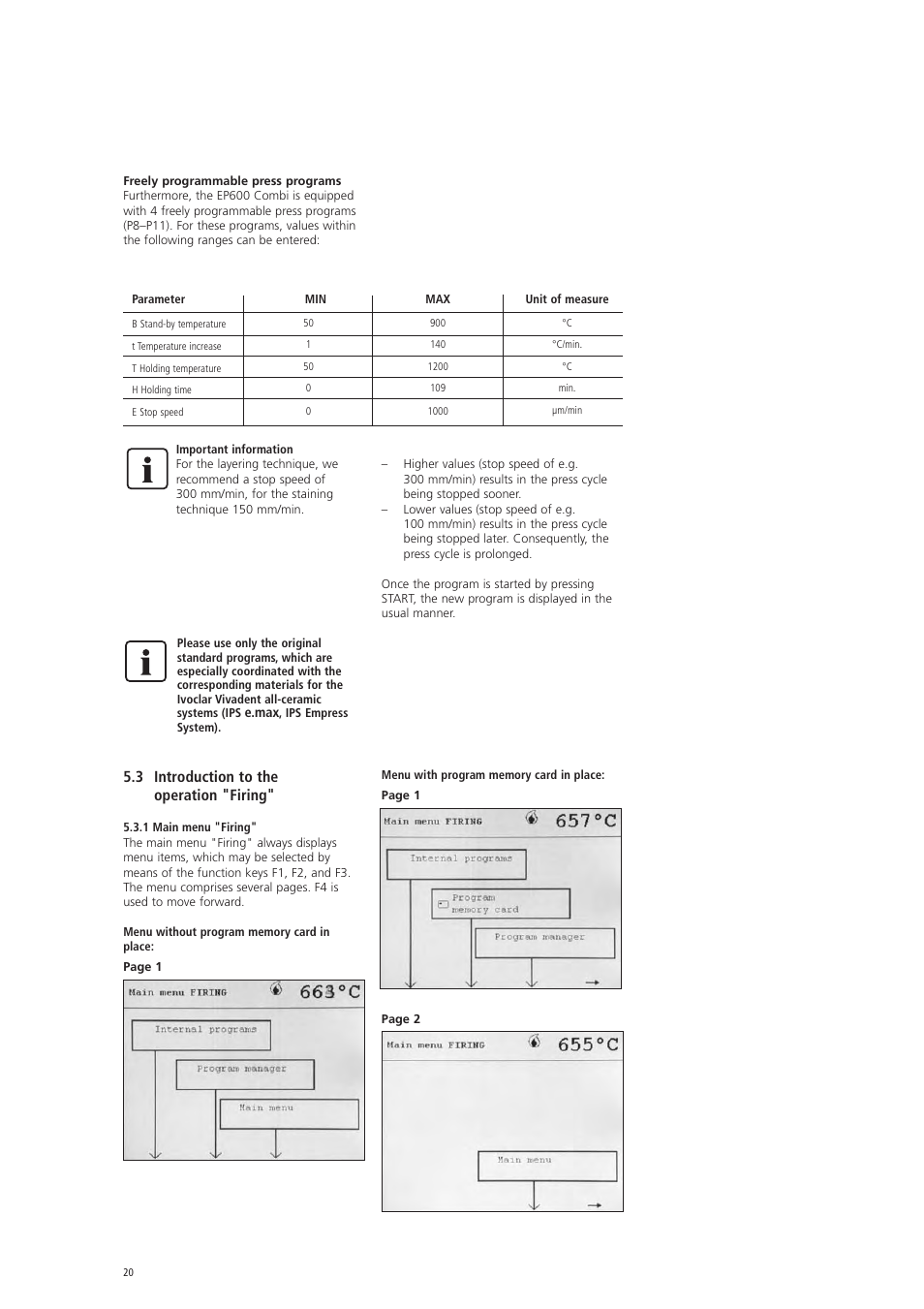3 introduction to the operation "firing | Ivoclar Vivadent EP 600 Combi User Manual | Page 20 / 40