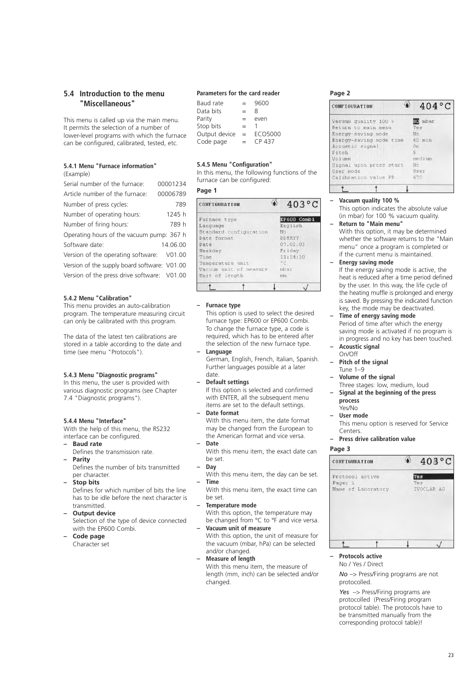 4 introduction to the menu "miscellaneous | Ivoclar Vivadent EP 600 Combi User Manual | Page 23 / 40