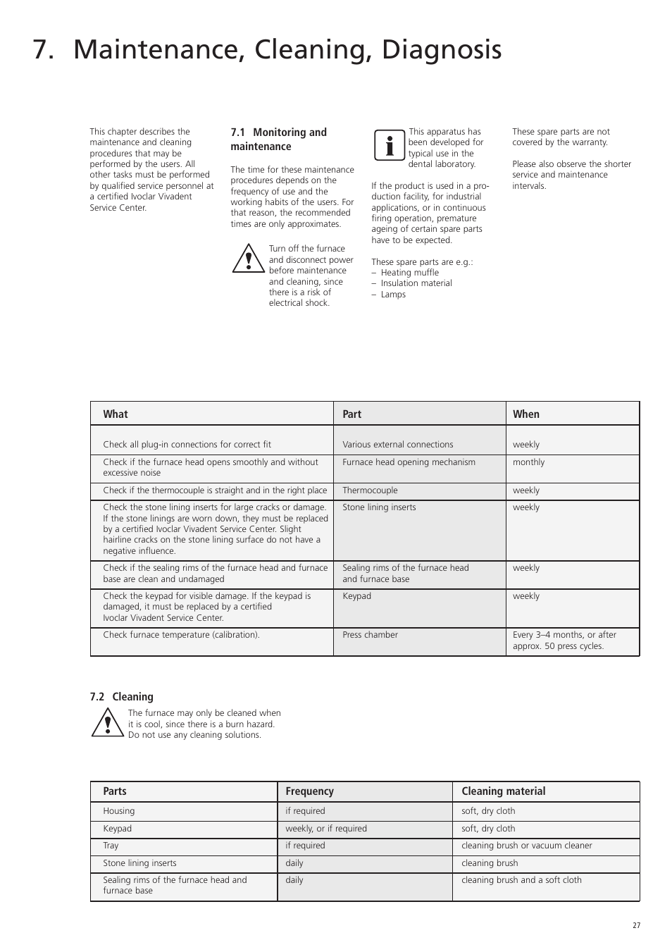 Maintenance, cleaning, diagnosis | Ivoclar Vivadent EP 600 Combi User Manual | Page 27 / 40