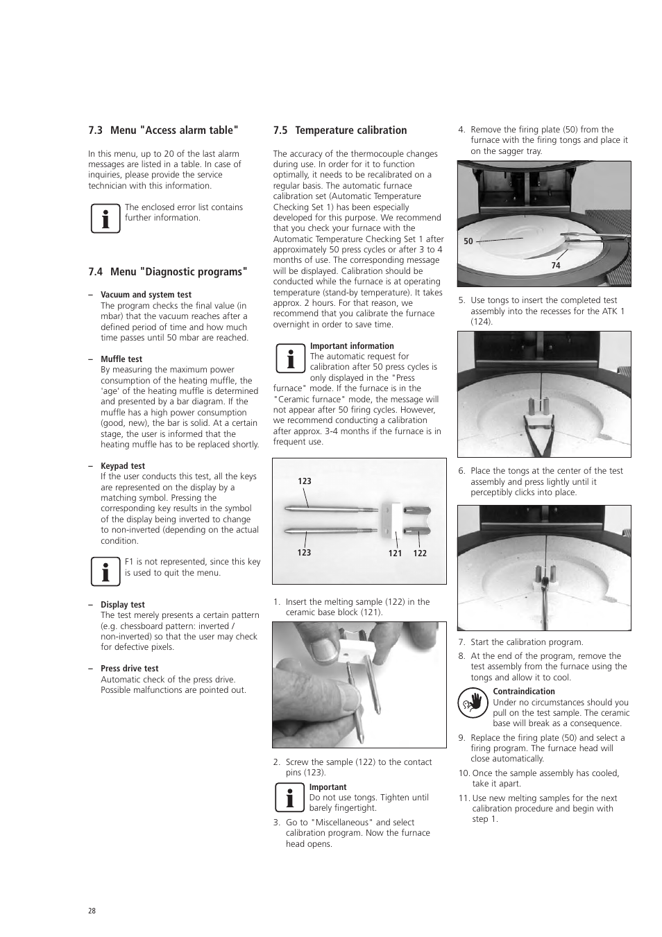 3 menu "access alarm table, 4 menu "diagnostic programs, 5 temperature calibration | Ivoclar Vivadent EP 600 Combi User Manual | Page 28 / 40