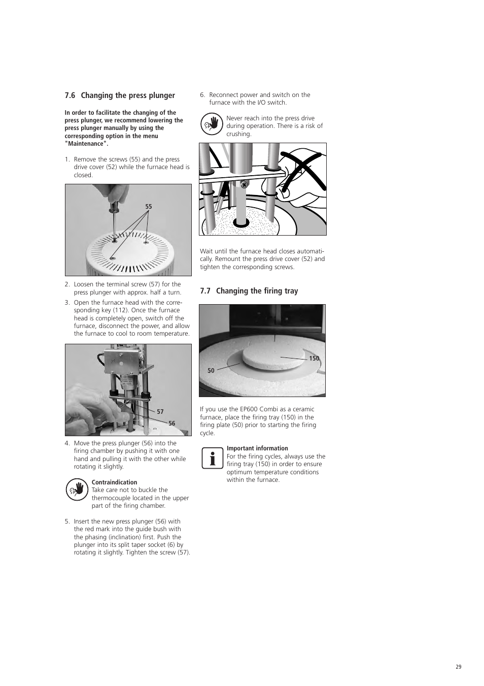 6 changing the press plunger, 7 changing the firing tray | Ivoclar Vivadent EP 600 Combi User Manual | Page 29 / 40