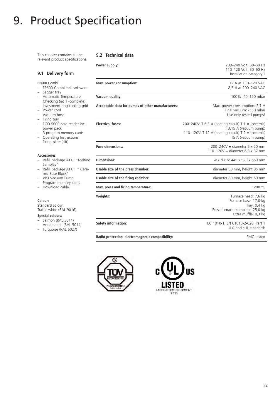 Product specification | Ivoclar Vivadent EP 600 Combi User Manual | Page 33 / 40