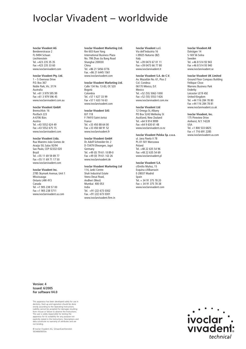 Ivoclar vivadent – worldwide | Ivoclar Vivadent EP 600 Combi User Manual | Page 40 / 40