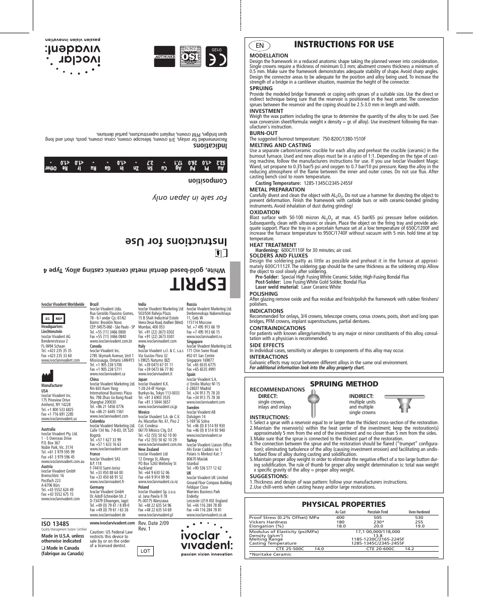 Ivoclar Vivadent ESPRIT User Manual | 1 page