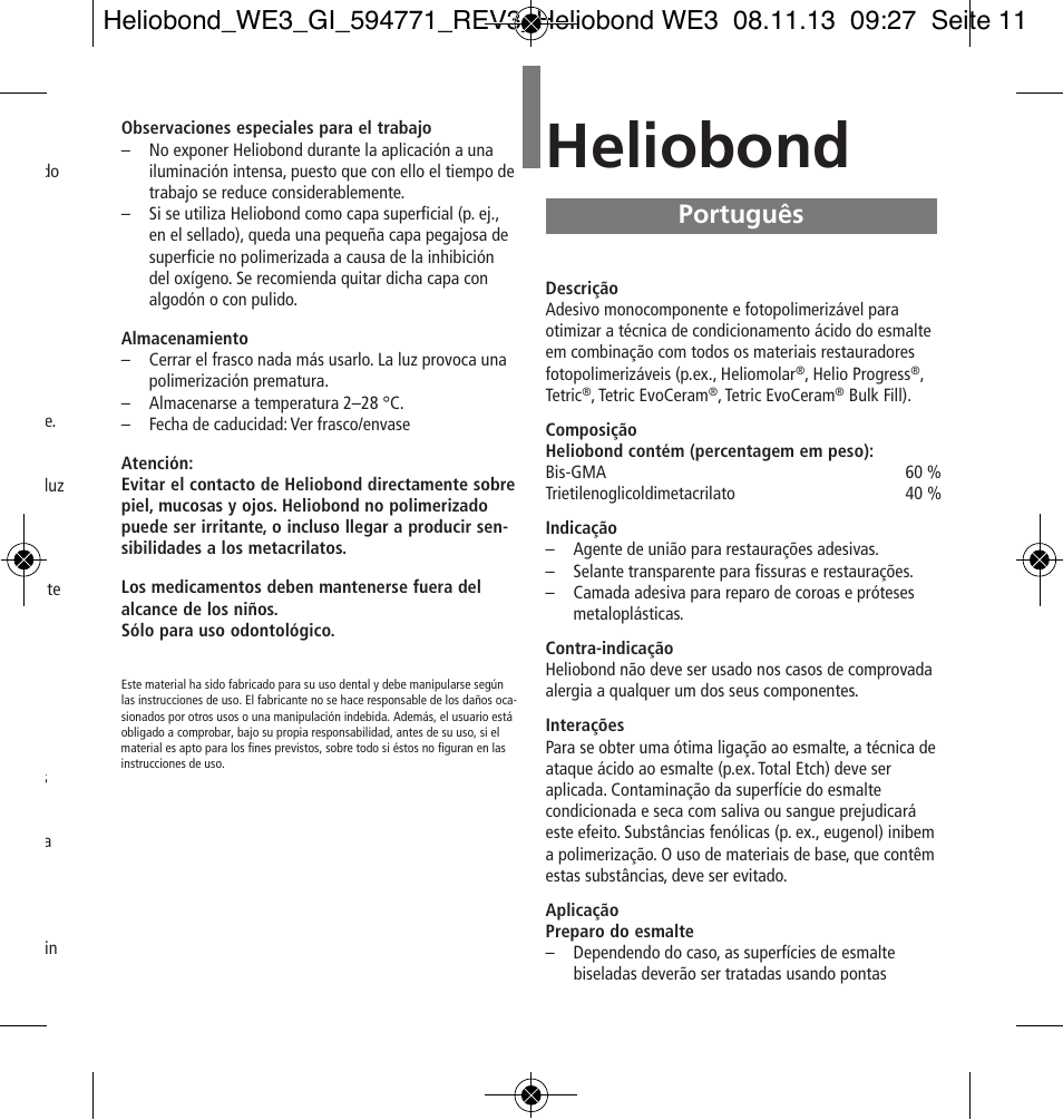 Português, Heliobond | Ivoclar Vivadent Heliobond User Manual | Page 11 / 36