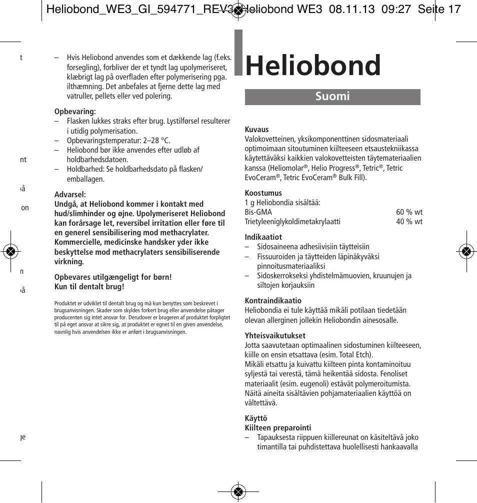 Suomi, Heliobond | Ivoclar Vivadent Heliobond User Manual | Page 17 / 36