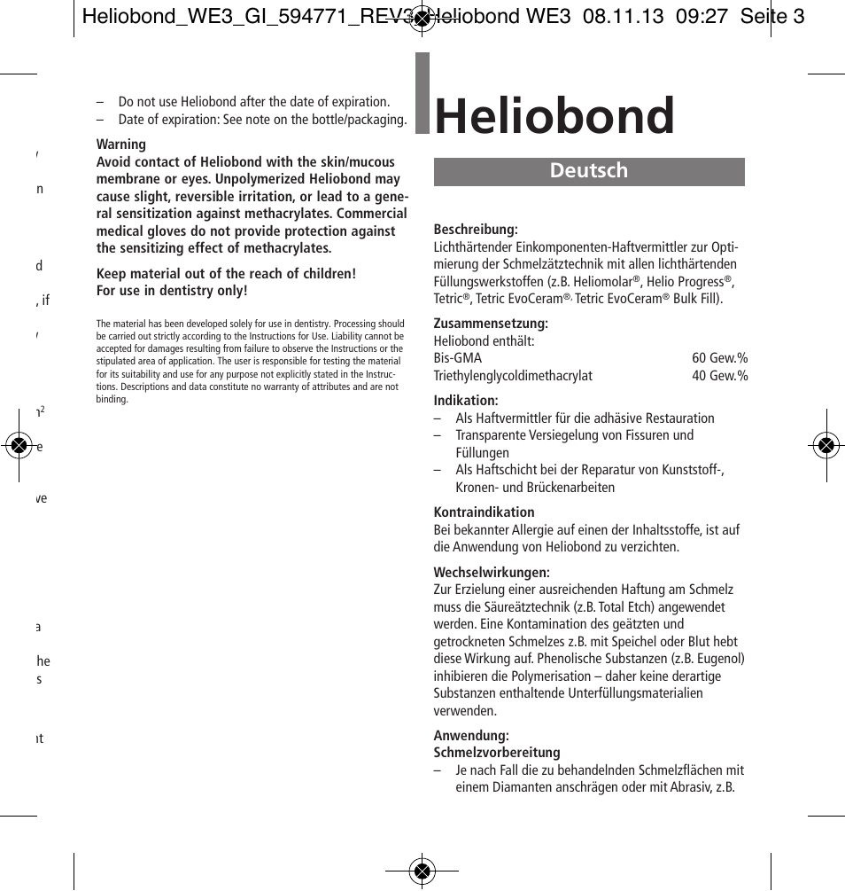 Deutsch, Heliobond | Ivoclar Vivadent Heliobond User Manual | Page 3 / 36