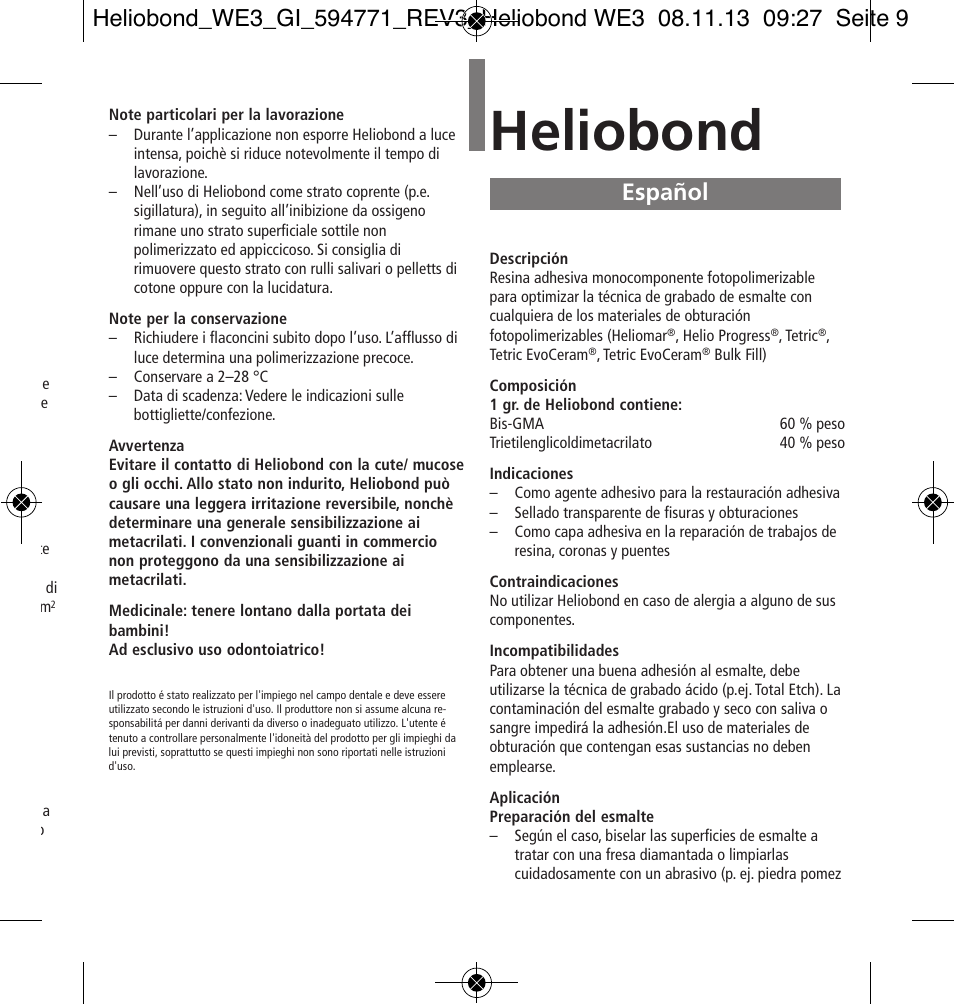 Español, Heliobond | Ivoclar Vivadent Heliobond User Manual | Page 9 / 36