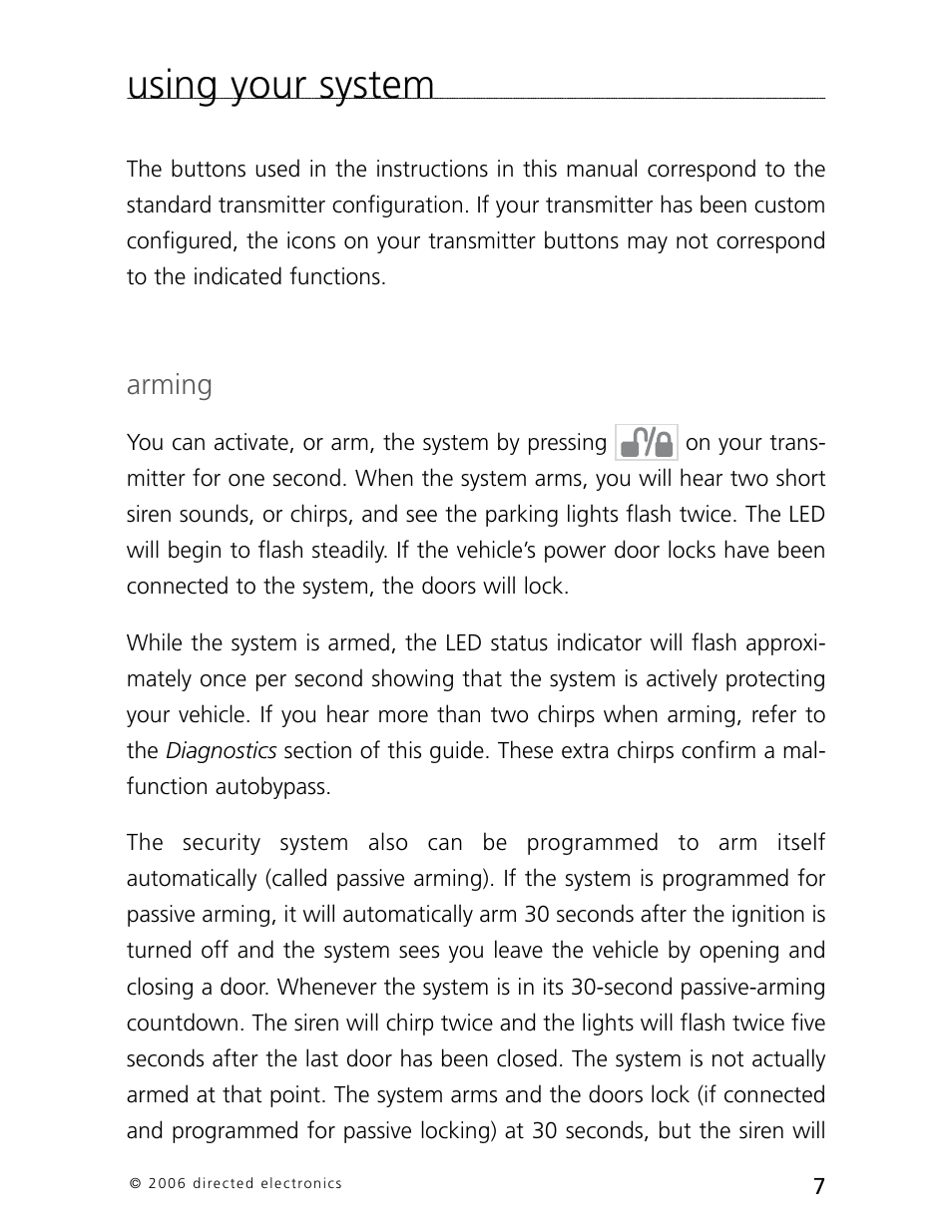 Using your system, Arming | CLIFFORD Arrow 5.1 User Manual | Page 10 / 38
