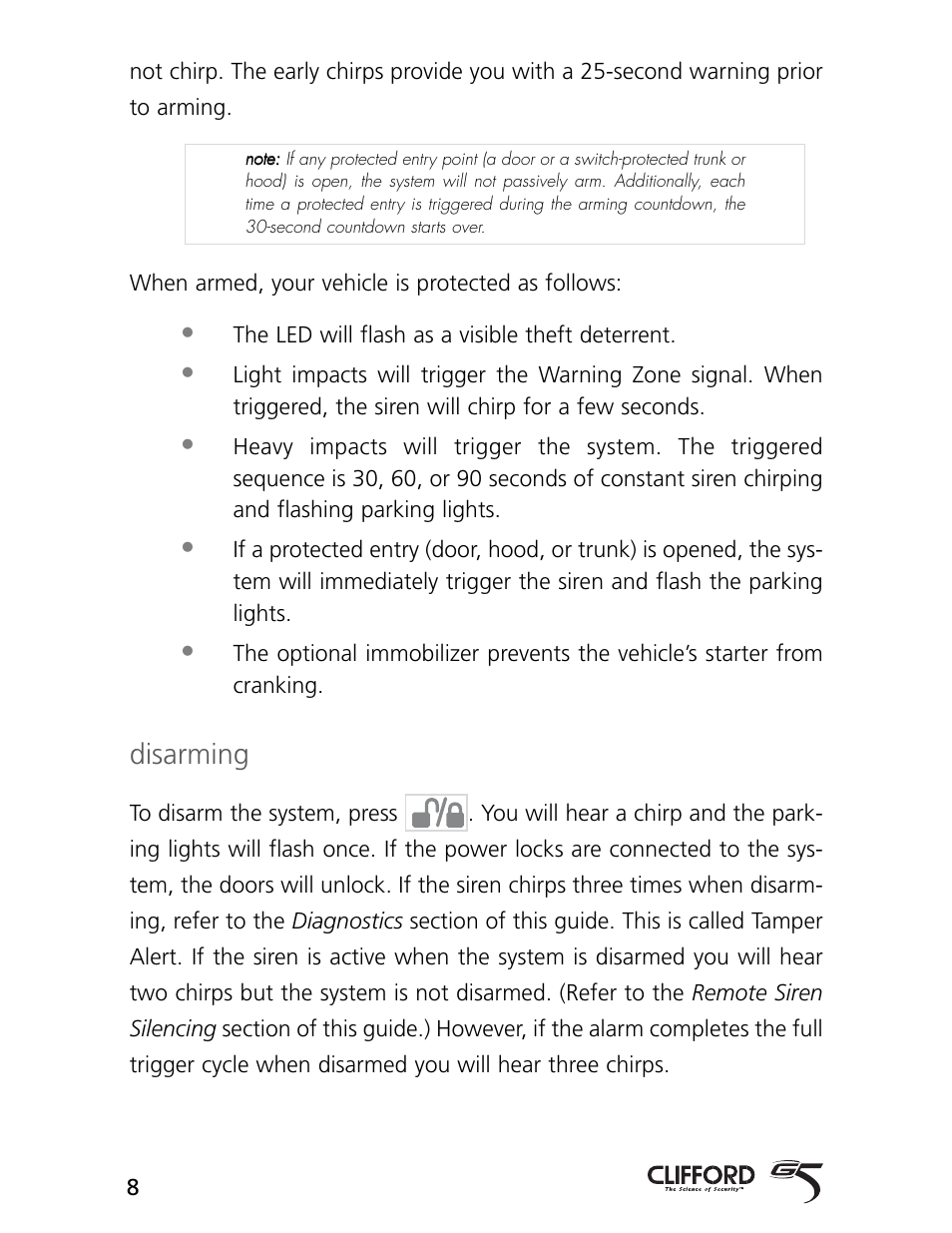 Disarming | CLIFFORD Arrow 5.1 User Manual | Page 11 / 38