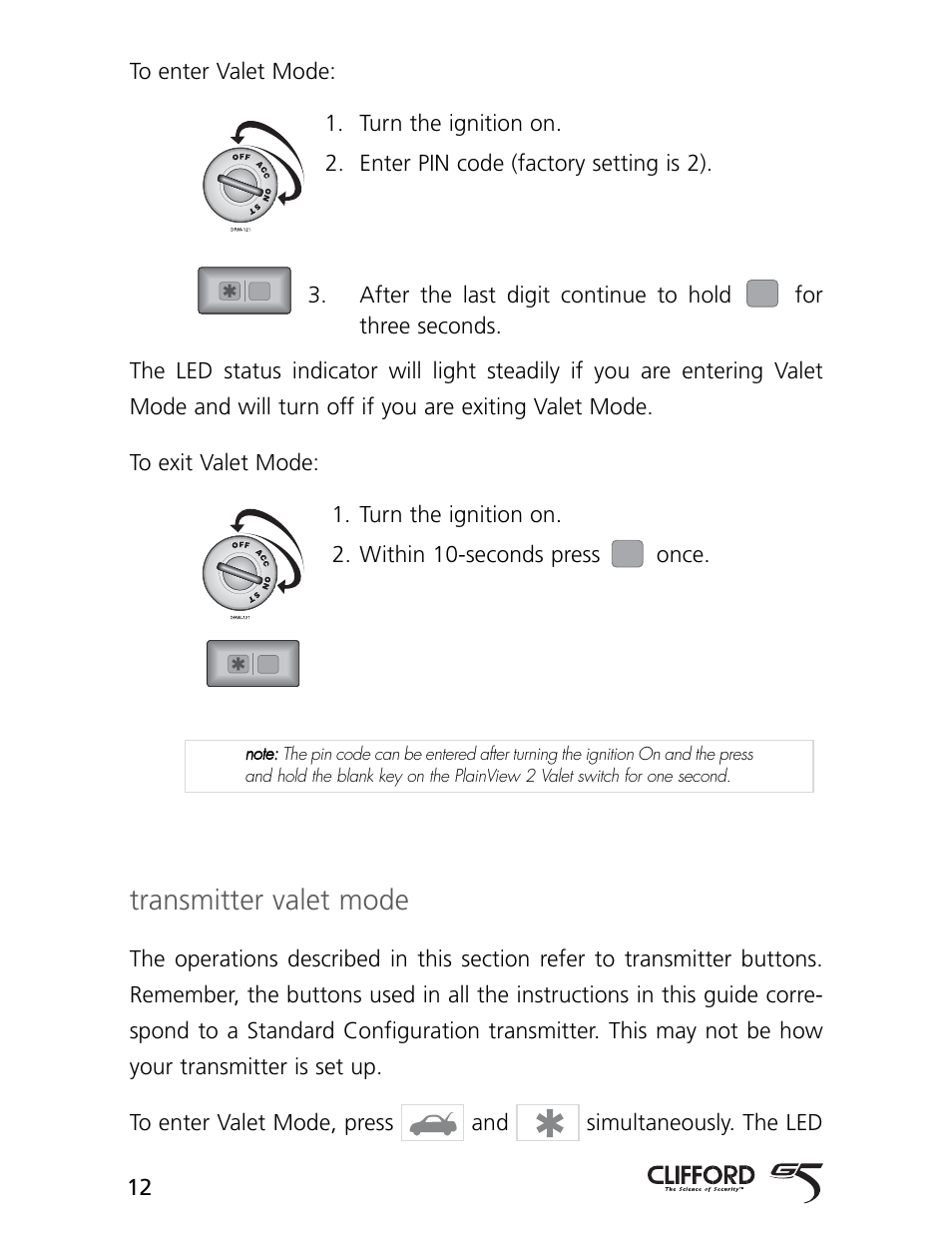 Transmitter valet mode | CLIFFORD Arrow 5.1 User Manual | Page 15 / 38