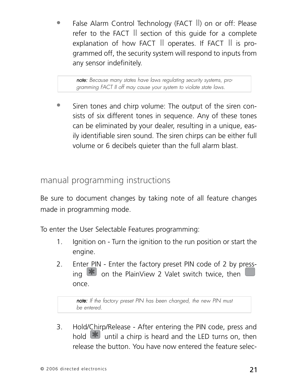 Manual programming instructions | CLIFFORD Arrow 5.1 User Manual | Page 24 / 38