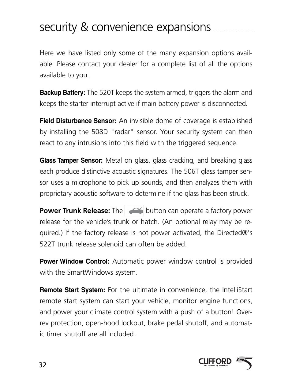 Security & convenience expansions | CLIFFORD Arrow 5.1 User Manual | Page 35 / 38