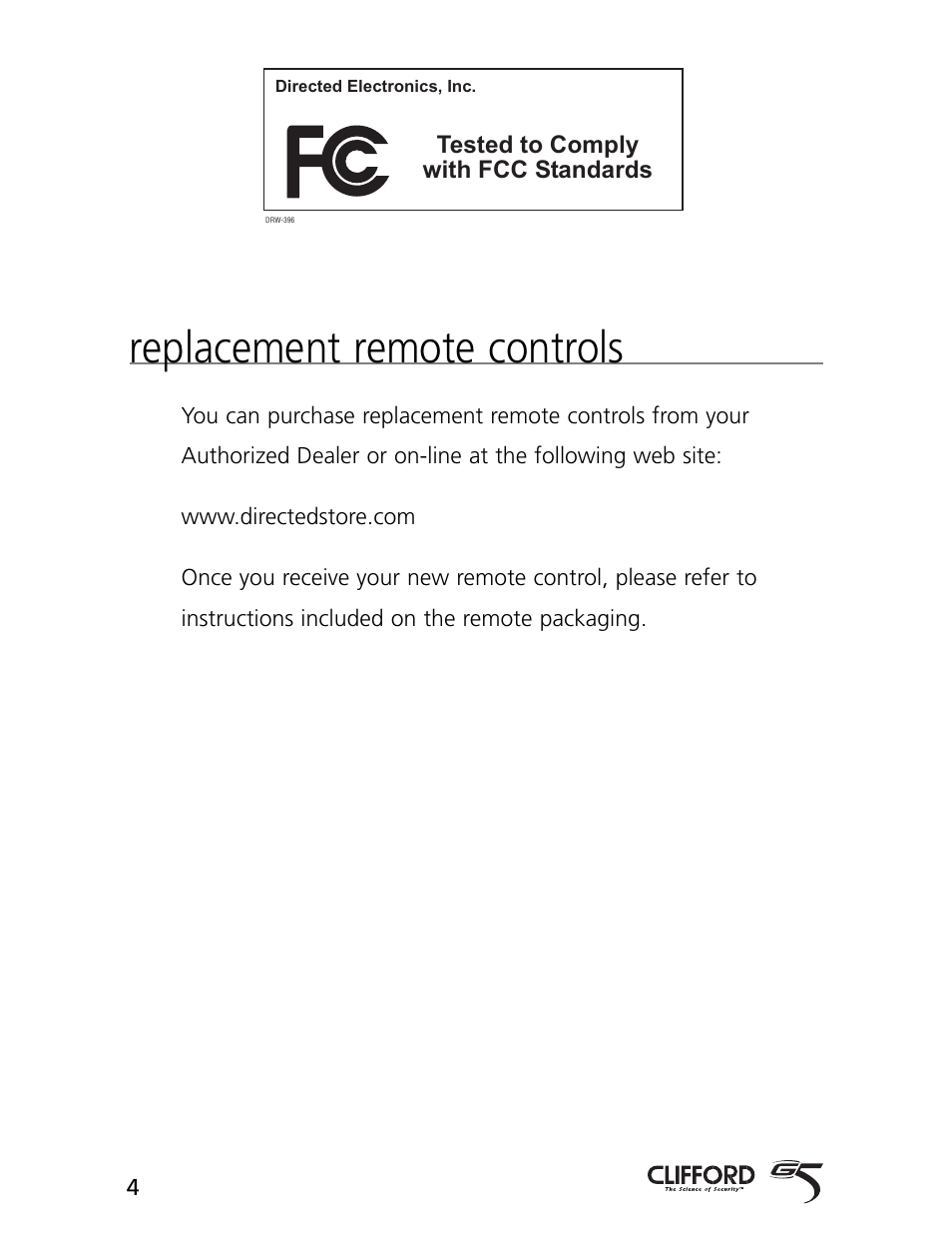 Replacement remote controls | CLIFFORD Arrow 5.1 User Manual | Page 7 / 38