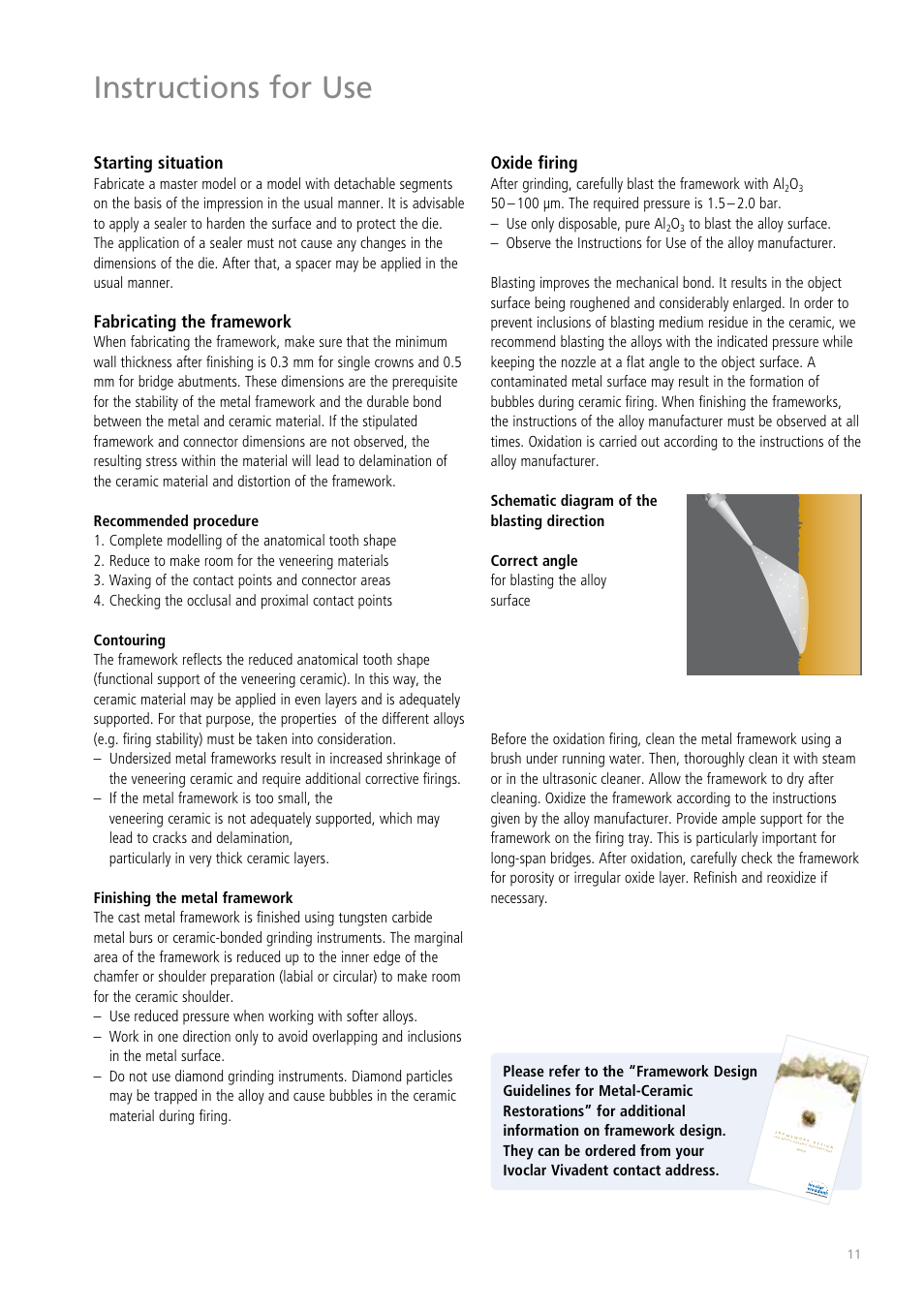 Instructions for use, Starting situation, Fabricating the framework | Oxide firing | Ivoclar Vivadent IPS Classic User Manual | Page 11 / 24