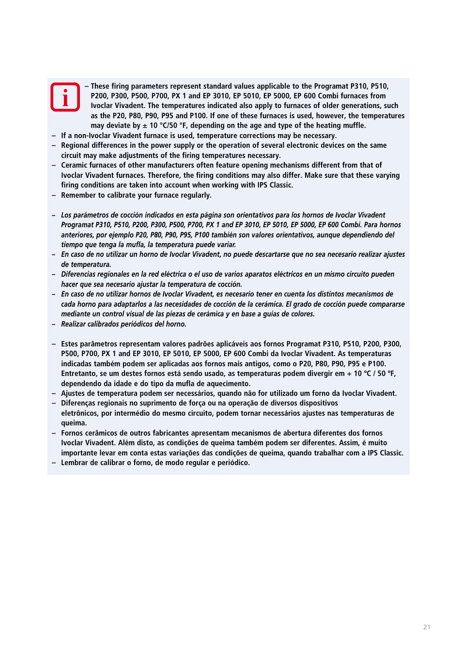 Ivoclar Vivadent IPS Classic User Manual | Page 21 / 24