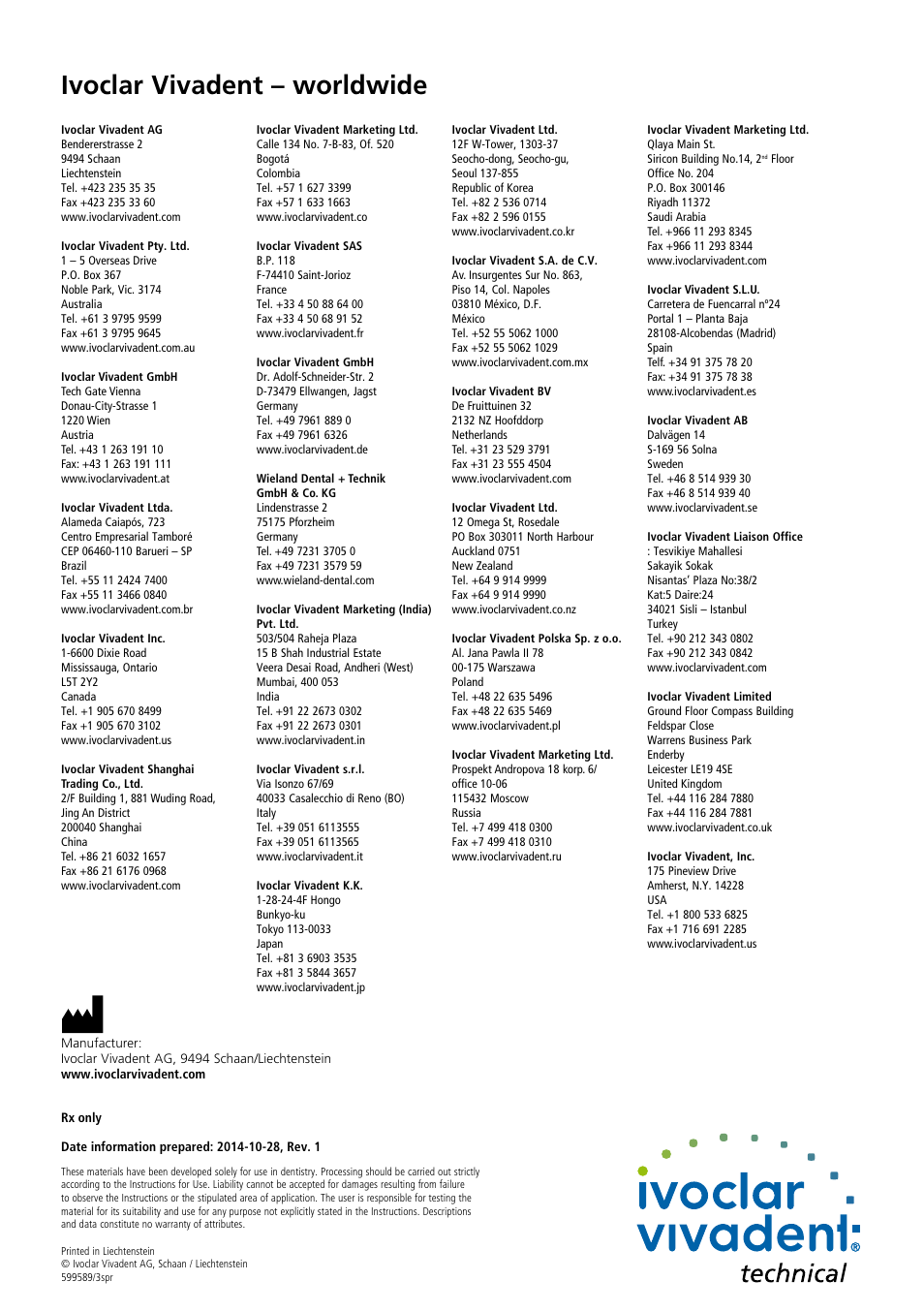 Ivoclar vivadent – worldwide | Ivoclar Vivadent IPS Classic User Manual | Page 24 / 24
