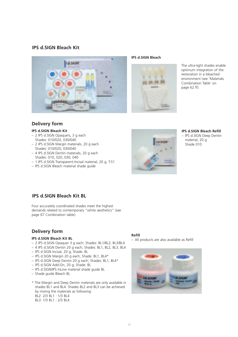 Ips d.sign bleach kit, Delivery form, Ips d.sign bleach kit bl | Ivoclar Vivadent IPS d.SIGN User Manual | Page 13 / 68