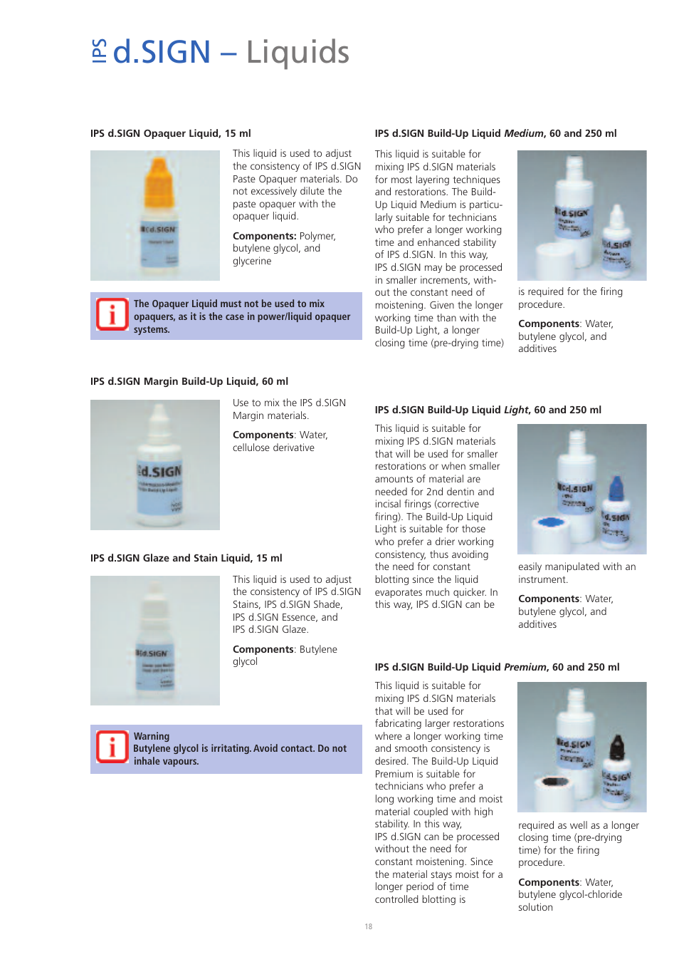 D.sign – liquids, Ip s | Ivoclar Vivadent IPS d.SIGN User Manual | Page 18 / 68