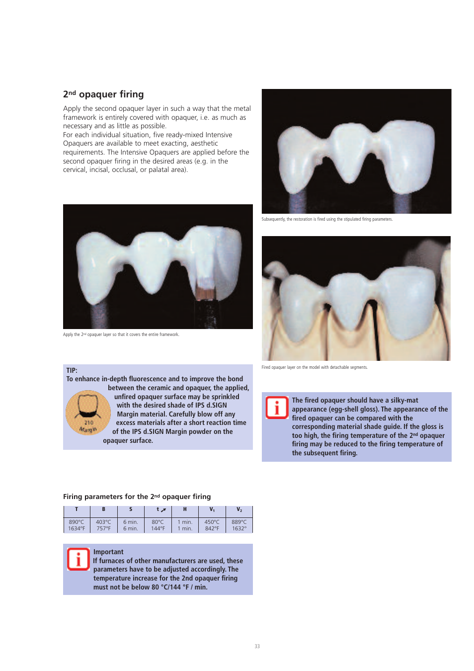 Opaquer firing | Ivoclar Vivadent IPS d.SIGN User Manual | Page 33 / 68