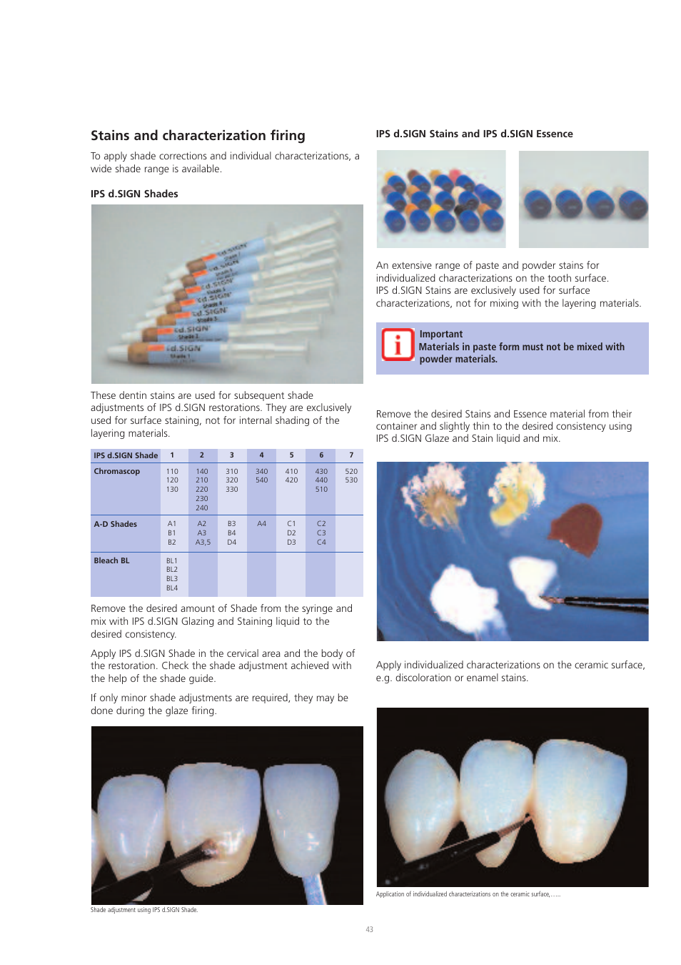 Stains and characterization firing | Ivoclar Vivadent IPS d.SIGN User Manual | Page 43 / 68