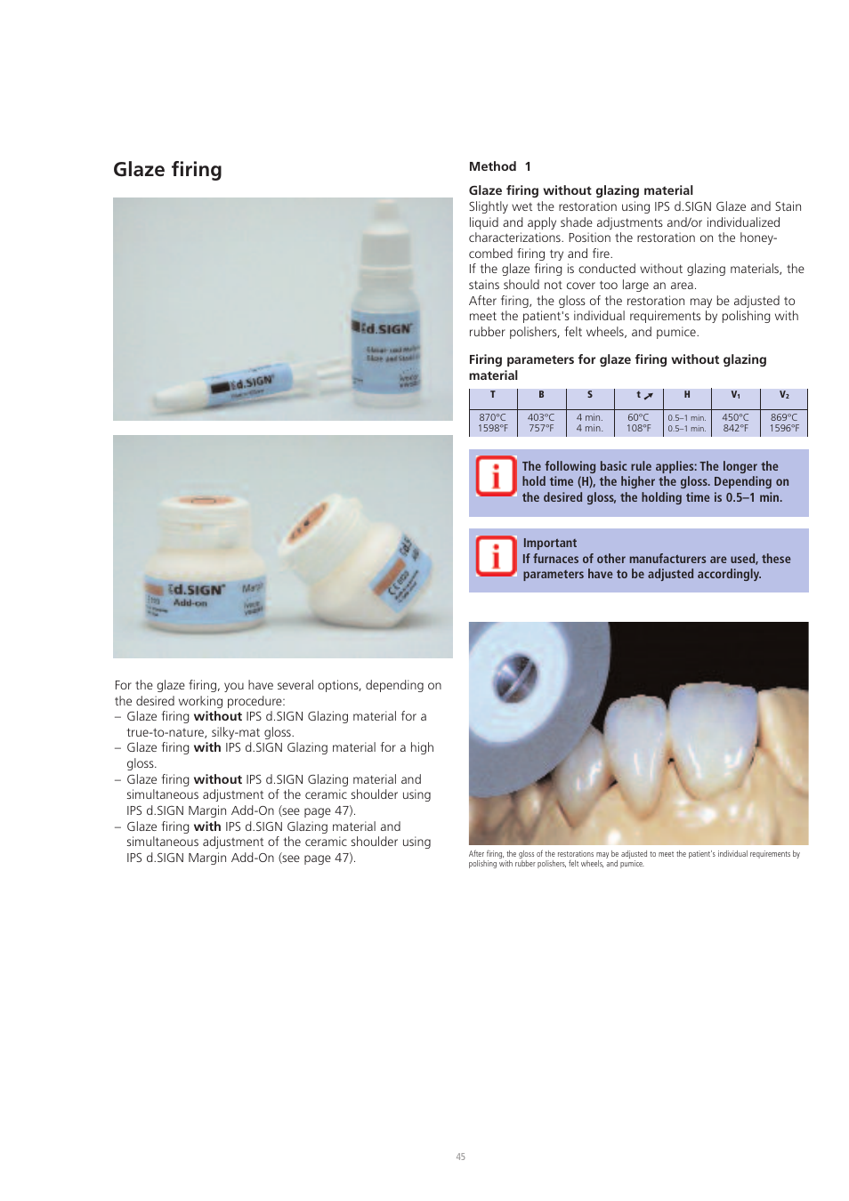Glaze firing | Ivoclar Vivadent IPS d.SIGN User Manual | Page 45 / 68
