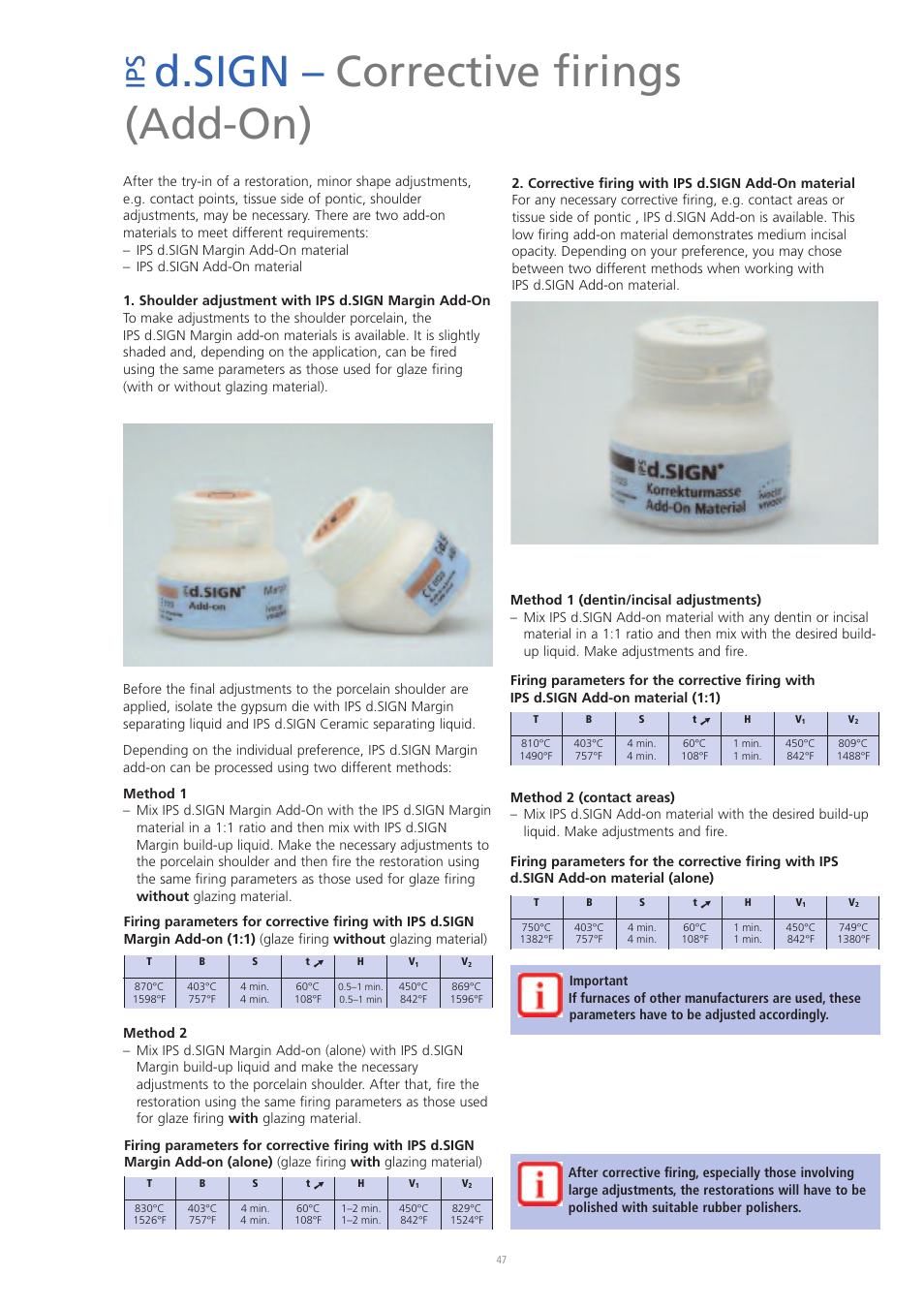 D.sign – corrective firings (add-on), Ip s | Ivoclar Vivadent IPS d.SIGN User Manual | Page 47 / 68
