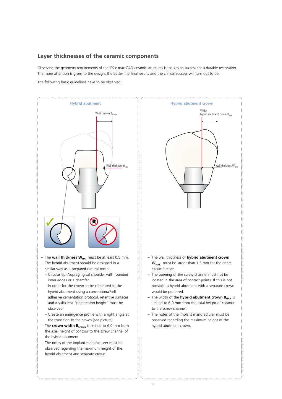 Layer thicknesses of the ceramic components | Ivoclar Vivadent IPS e.max CAD Abutment Solutions User Manual | Page 12 / 66