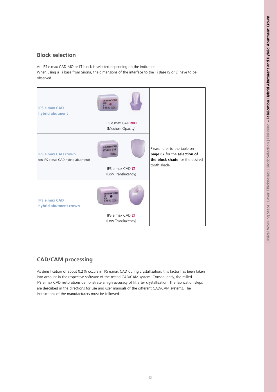 Block selection, Cad/cam processing | Ivoclar Vivadent IPS e.max CAD Abutment Solutions User Manual | Page 13 / 66